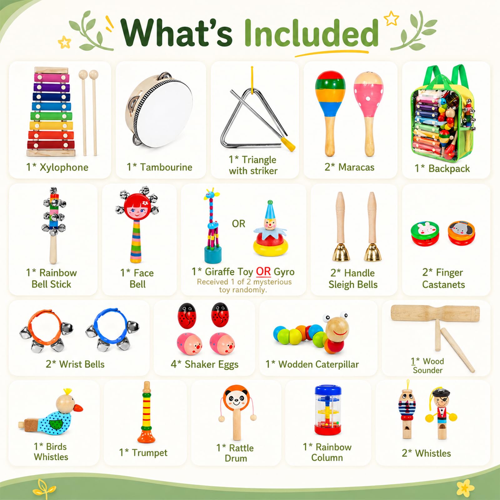 Kids Musical Instruments, 33Pcs 18 Types Wooden Percussion Instruments Tambourine Xylophone Toys for Kids Children, Preschool Education Early Learning Musical Toy for Boys and Girls — Amazon image 4