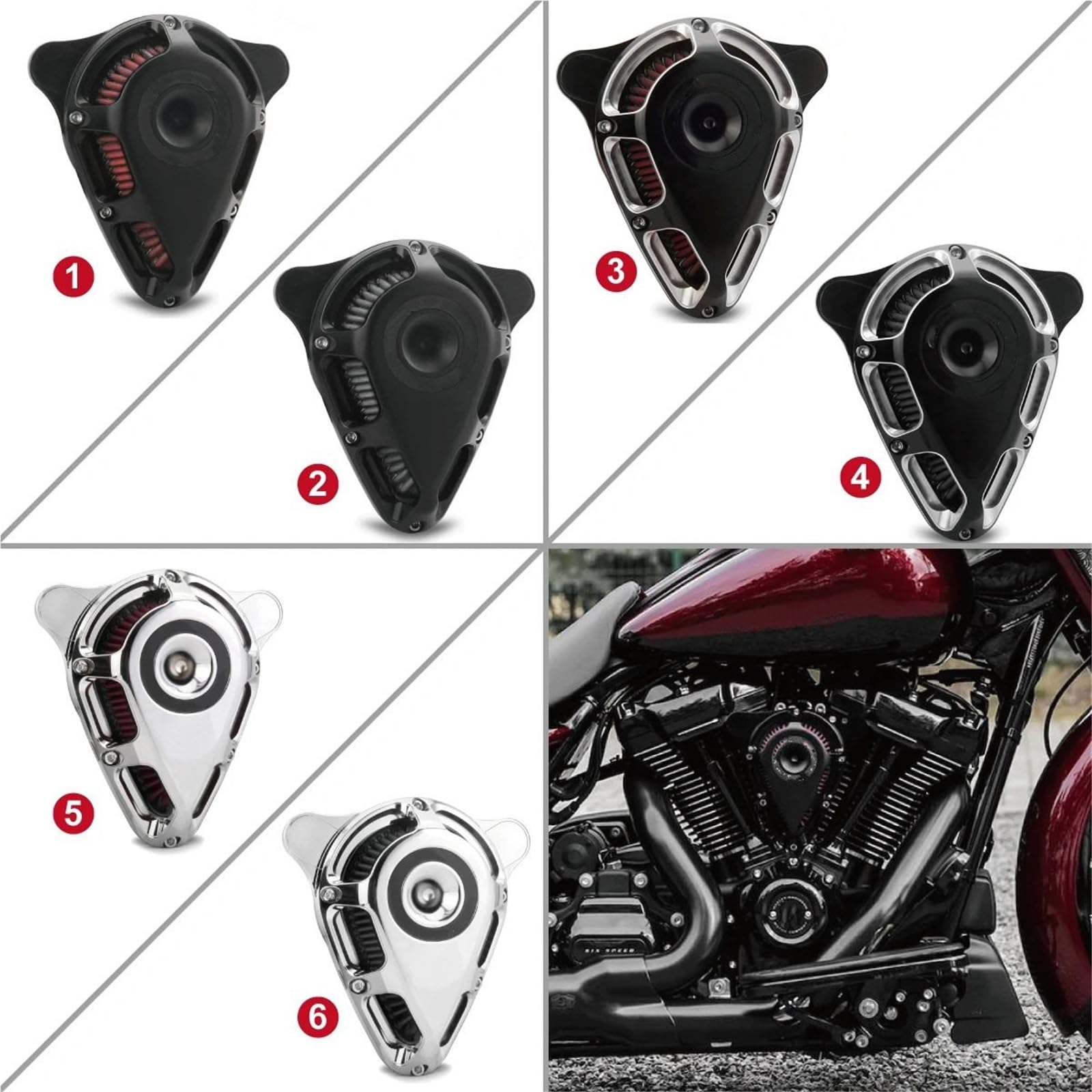 Kompatybilność z Pit Bike crossowym‌ Obrotowy filtr powietrza wlot pasuje do Harley Sportster XL883N Iron 883 XL883R XL883L XL1200T 1991-2022(5-chromed-red)