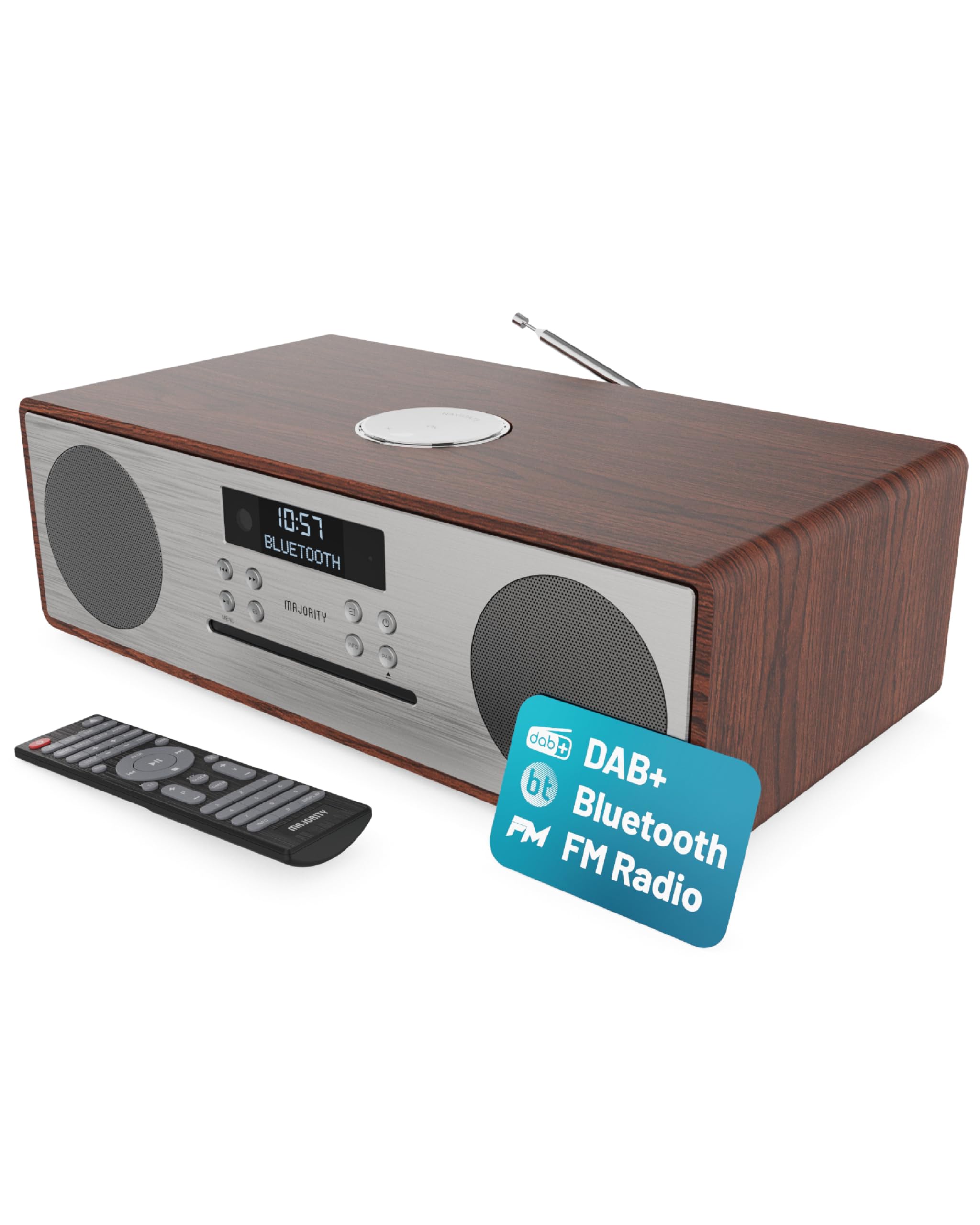 Majority Oakington DAB & UKW CD-Player und Digitalradio Kompaktanlagen | Bluetooth Lautsprecher mit Radio Bluetooth | HiFi Musikanlage mit Dual USB Eingang/Aufladen, AUX/USB, Dab Radio CD Stereoanlage