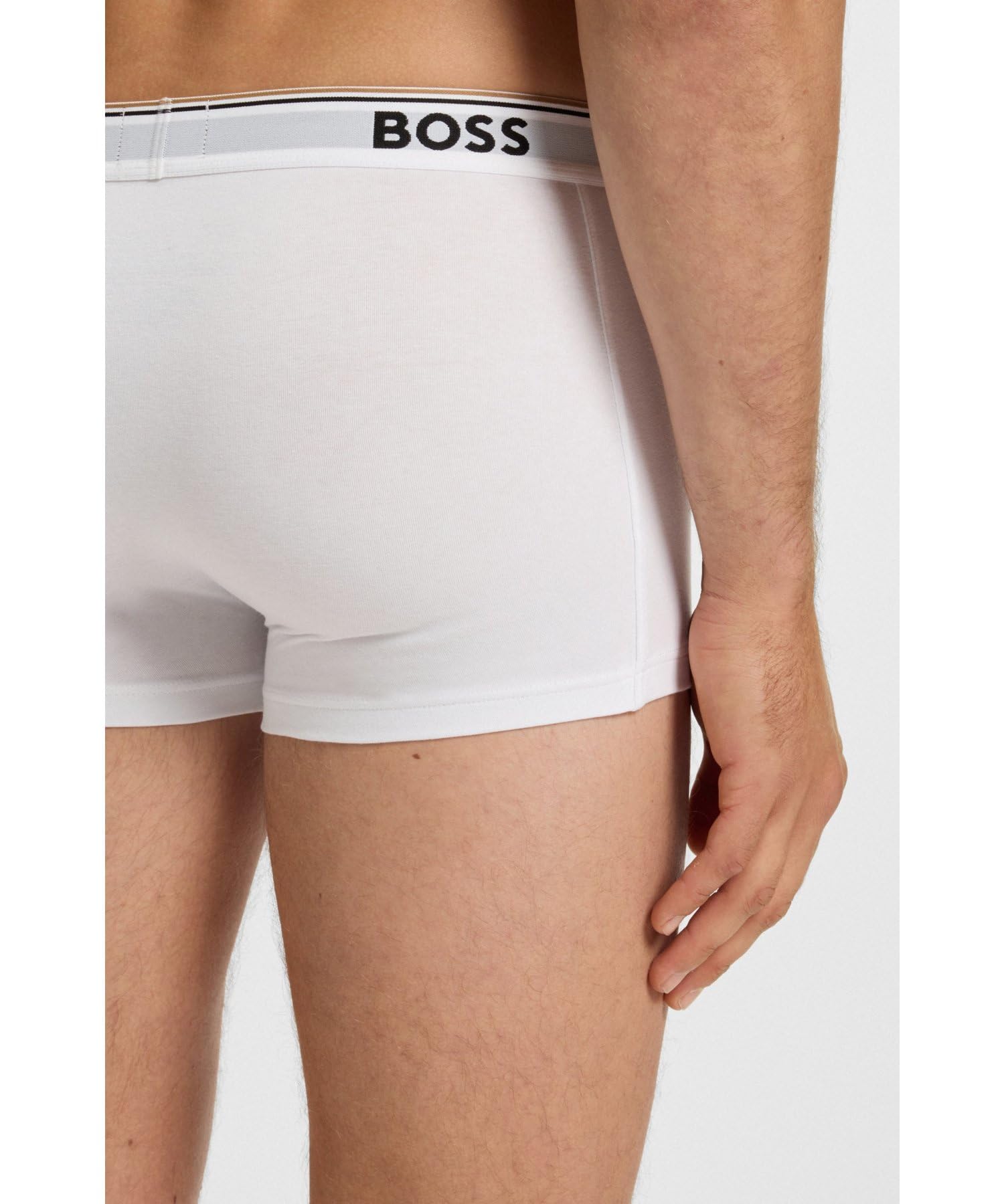 BOSS Męskie bokserki 3P Power 3-pak ściśle przylegających bokserek z bawełny stretchowej z krótkimi nogawkami i paskiem z logo, New - White100, XXL