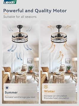 LEDIARY 16.5 inch Caged Fandelier Ceiling Fan Light with Remote, Brown