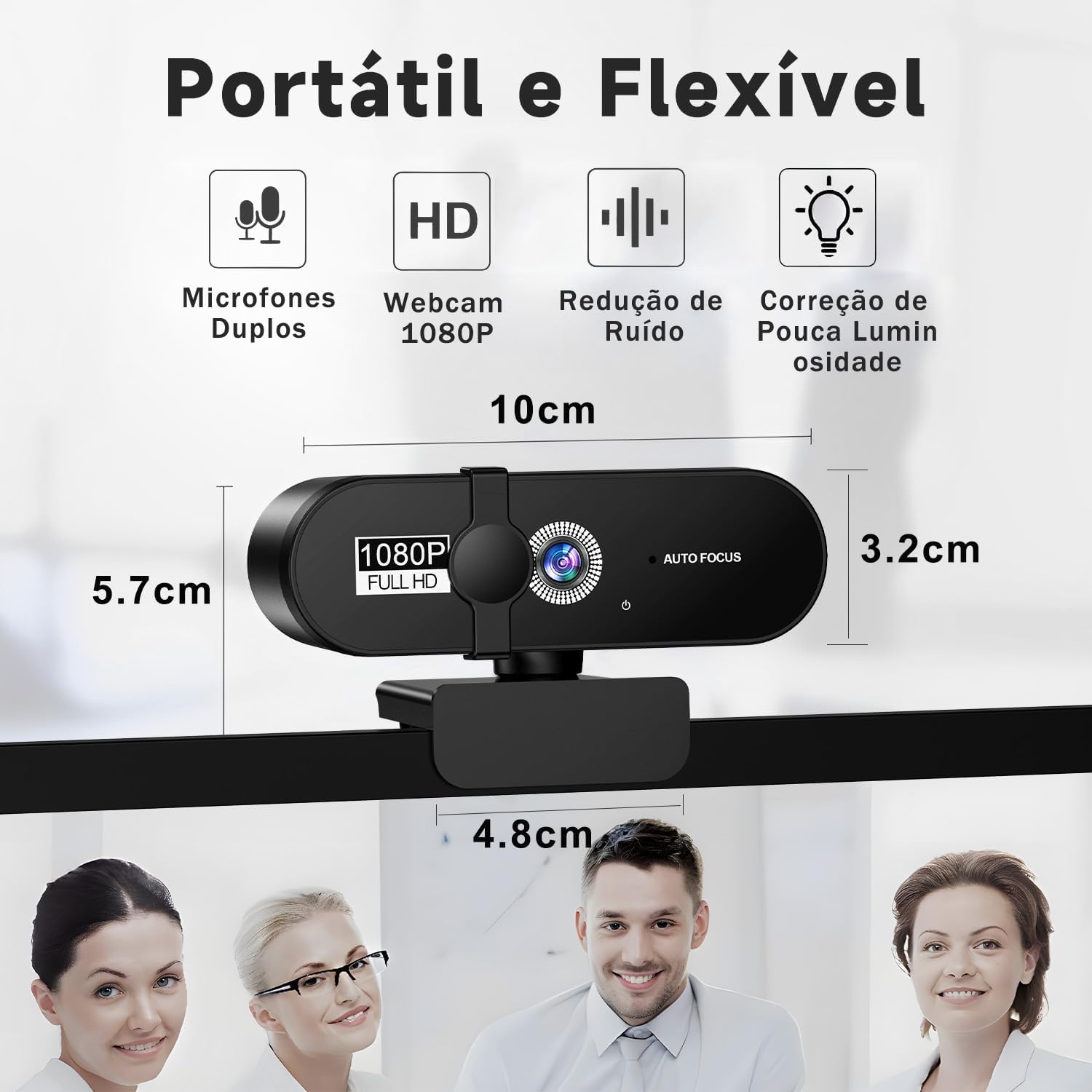 Webcam Full HD 1080P para Notebook com Microfone — Plug & Play USB, Ângulo Ajustável 360°, Tripé Incluso + Proteção de Privacidade — Ideal para Home Office, Streaming e Videochamadas (1080P)