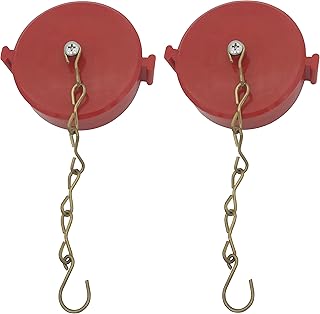 SpringSpray (2 Pack) 2-1/2" NH/NST Plastic Fire Hose Connection Standpipe Cap Fitting and Chain Red Plastic Anti Theft FDC Cap Fire Equipment