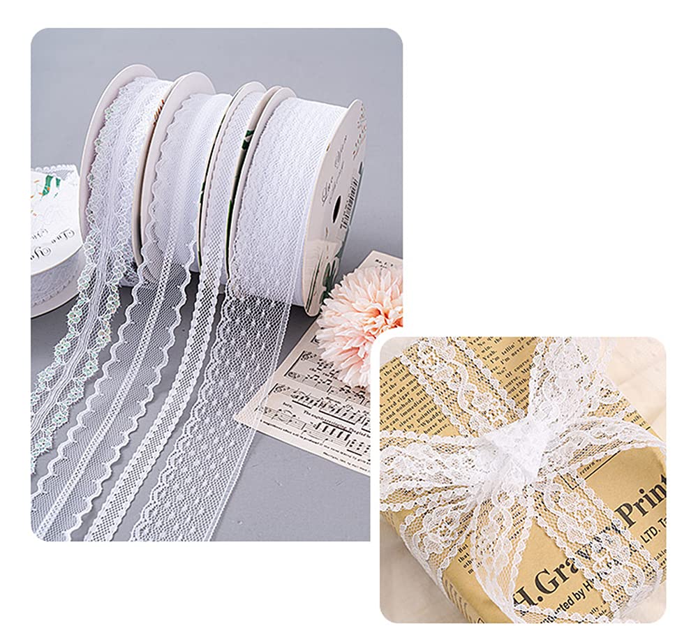 Wit Kanten Lint VGOODALL 40 M Kanten Lint, 4 Rollen Wit Vintage Lint 2 Kanten Bloemen Voor Bruiloft Tafeldecoratie Knutselen Cadeaulint Doe-het-zelf Handwerk Bruiloft Decoratie