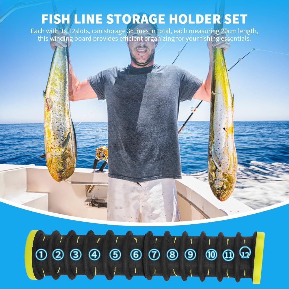 3 Pcs Fishing Leader Storage Organizer, EVA Foam Fishing Line Organizer with 12 Line Slots for Storing Lines Winding Board Rigs Holder Leader Tray Hook Keeper, with Tackle Box