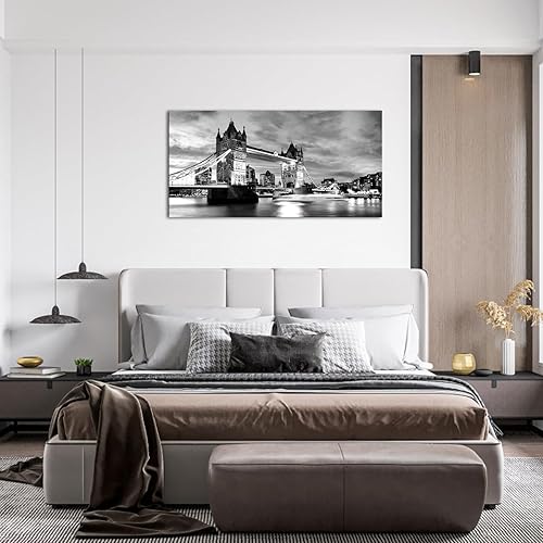 Miniatura 5 de KLVOS Lienzo de puente de la torre de Londres en blanco y negro, arte de pared, pintura de paisaje urbano de Inglaterra, imágenes del Reino Unido,