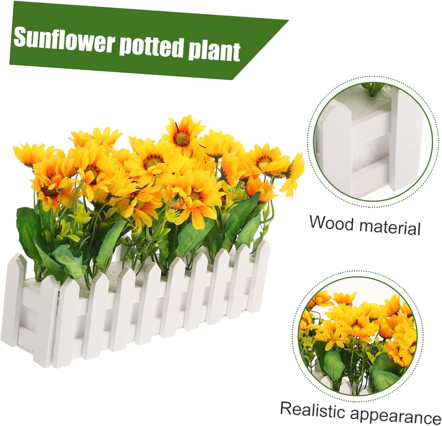 Artificial Sunflower Plant with Fence Pot for Classroom Corner Decor Fake Potted Sunflower Arrangement for Home Office and Tabletop Decoration