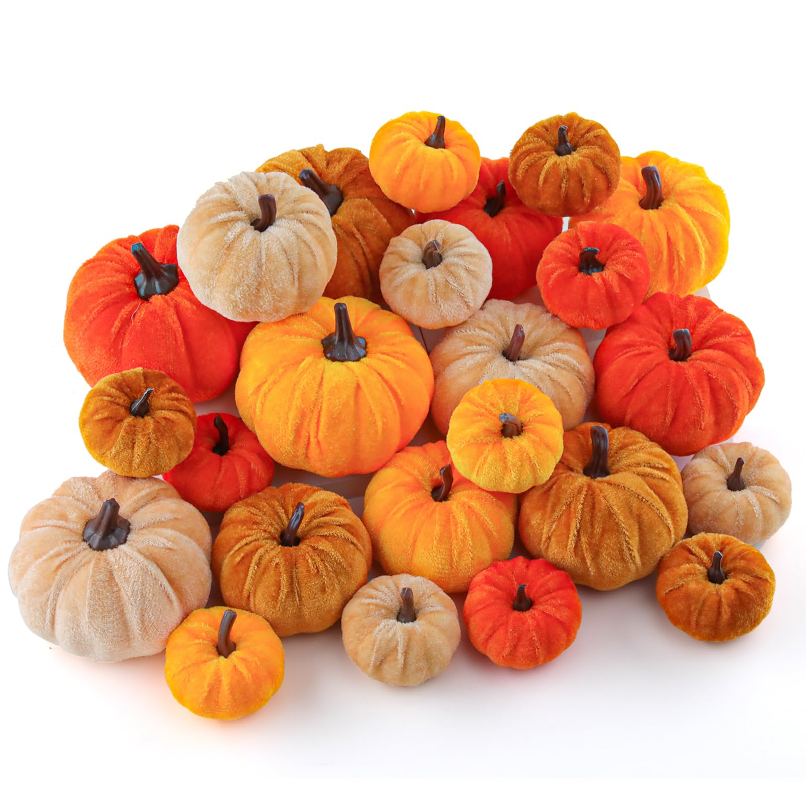wokdsbl 24Pcs Pumpkin Decorations Set Artificial Velvet Pumpkins