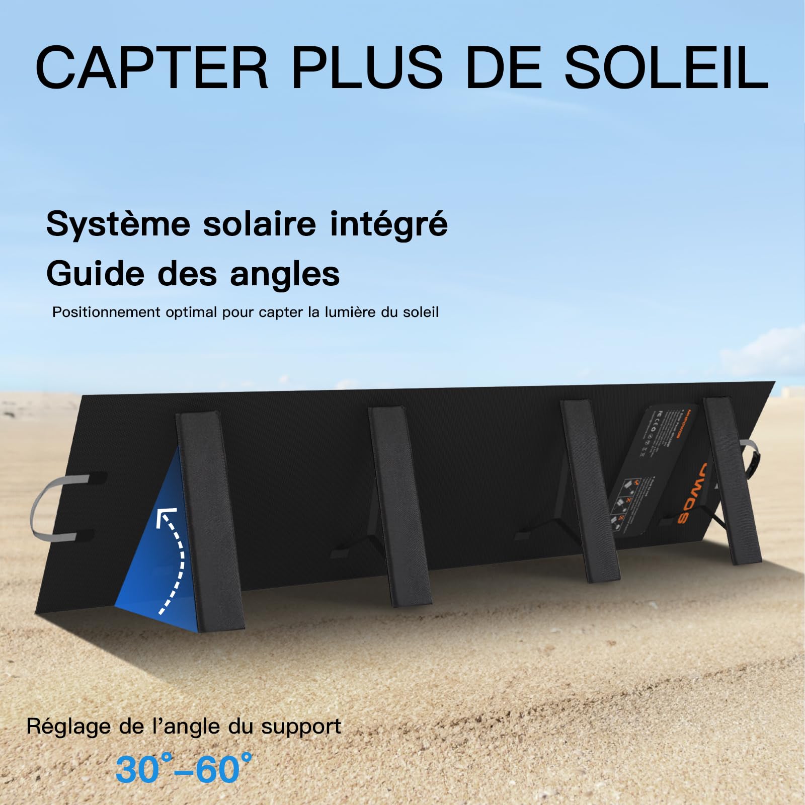 Panneau solaire portable 220W, IP67 étanche 40V monocristallin Panneau solaire pliable Sauvegarde d'énergie, Kit chargeur solaire durable pour station d'énergie RV Camping Off Grid Pêche