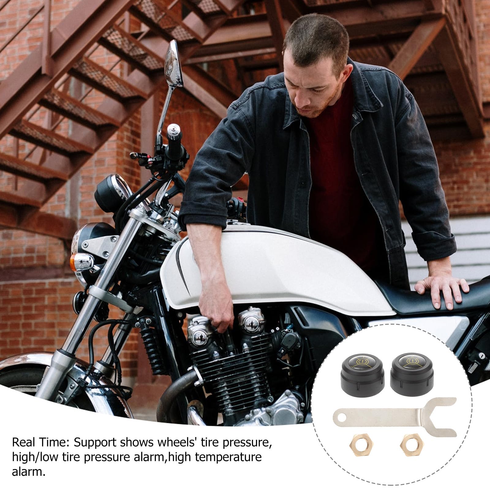 ABOOFAN Monitor Inalámbrico de Presión de Neumáticos Tpms Sensores Externos Alarma Alta y Baja Presión y Material Abs Resistente para Motocicleta