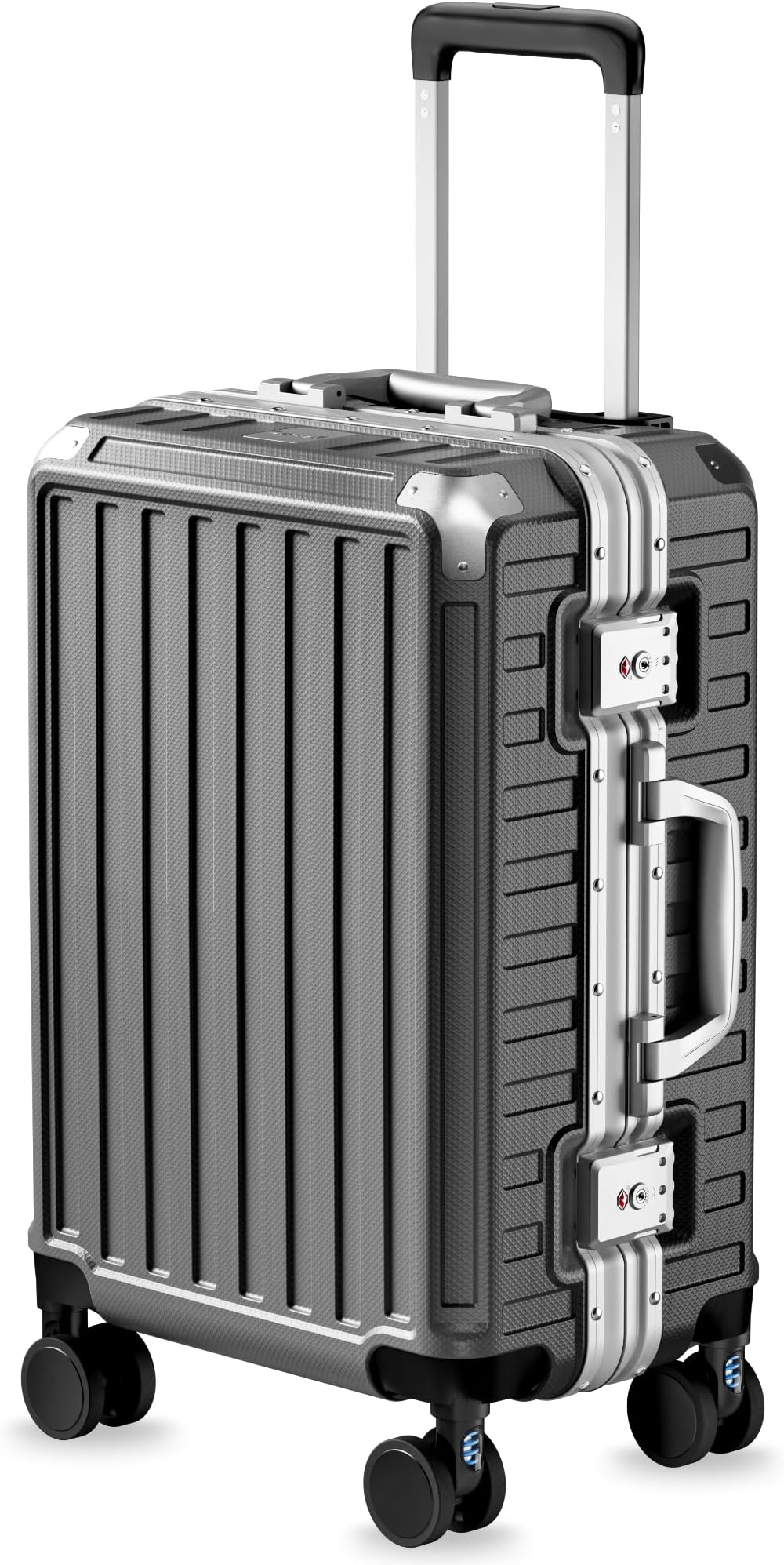 LUGGEX Aluminum Frame Luggage, 100% PC Hard Shell Suitcase with 4 Corners, Zipperless Luggage Set with Spinner Wheels, 01 Gun, 20-Inch, Aluminium Frame Carry on Suitcase Hardside Luggage