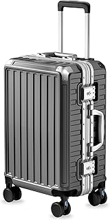 Carry On Luggage with Spinner Wheels, 8010S Aluminum Frame Zipperless Polycarbonate Hard Shell Suitcase (ZX-Core, Charcoal Metallic, 20 Inch)