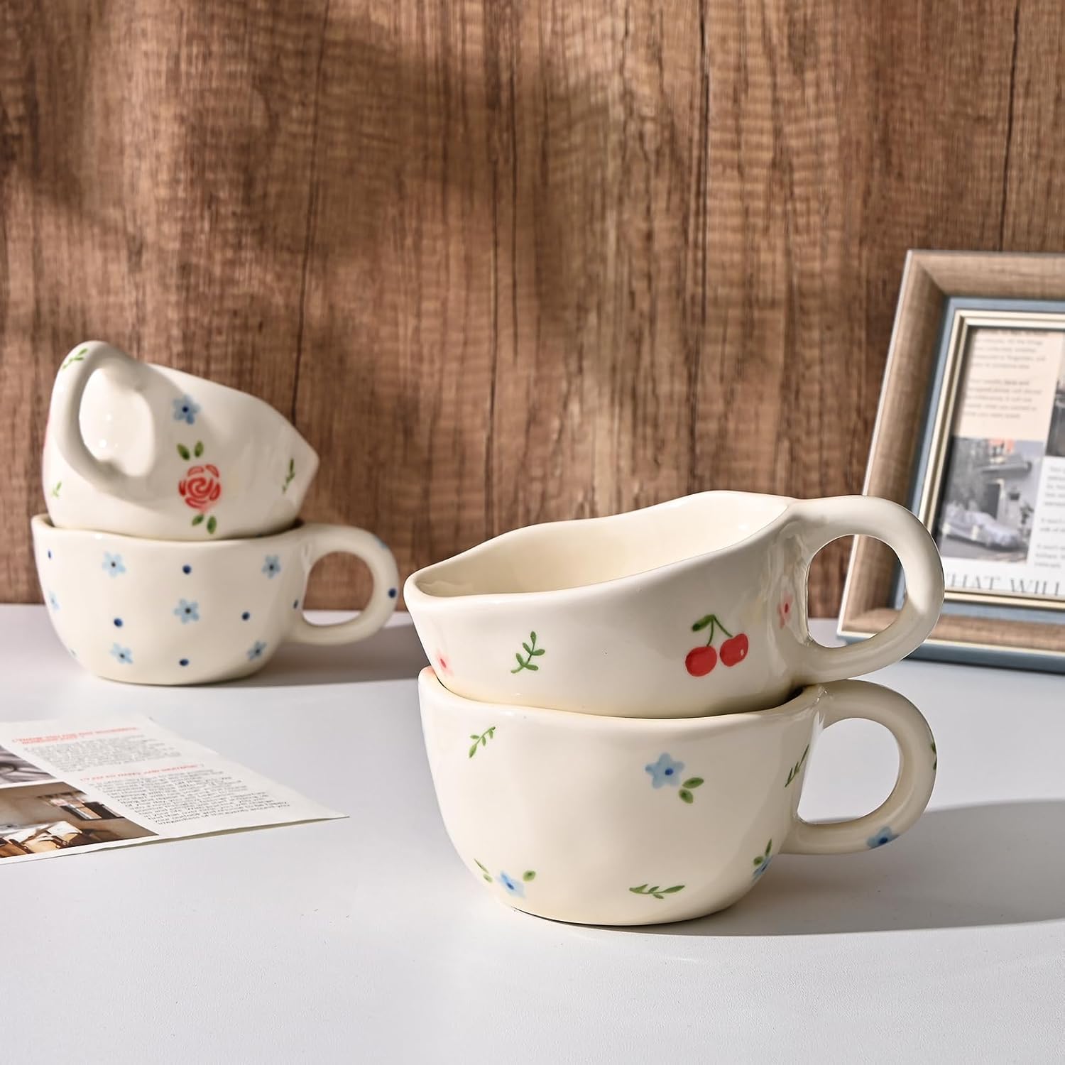 Koythin Ceramic Coffee Mug, Handmade Hot Chocolate Mugs, Cute Cup for Girl Women, Aesthetic Tea Milk Cup with Handle, 8.5 oz/250 ml for Latte, Cocoa, Office, Home (Cute Bow) - Image 5