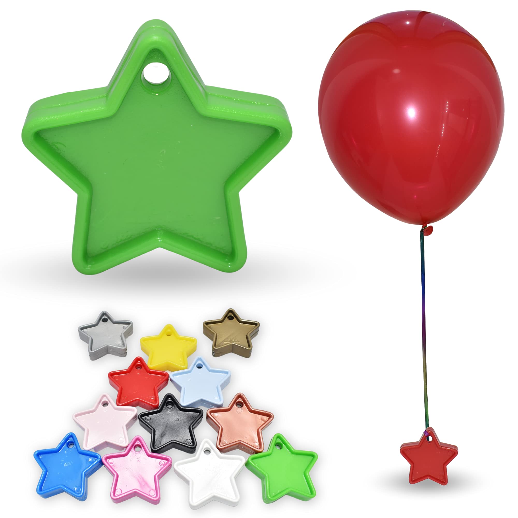 Pannu Design | Heavy Duty Star Shape Weights For Helium Balloons | Packs of 5, 10 & 25 | Multi Colour Weights For Birthday Party Decoration, Baby Shower & Anniversary. (Pack of 10, Green)