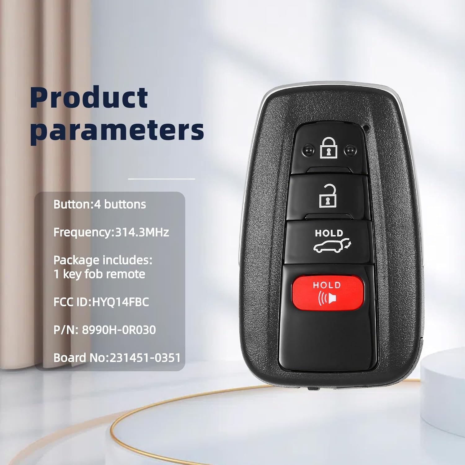 Smart Key Fob Remote Replacement Compatible with Toyota RAV4 Highlander 2019 2020 2021 2022 2023 Keyless Entry Remote Control FCC ID:HYQ14FBC 231451-0351