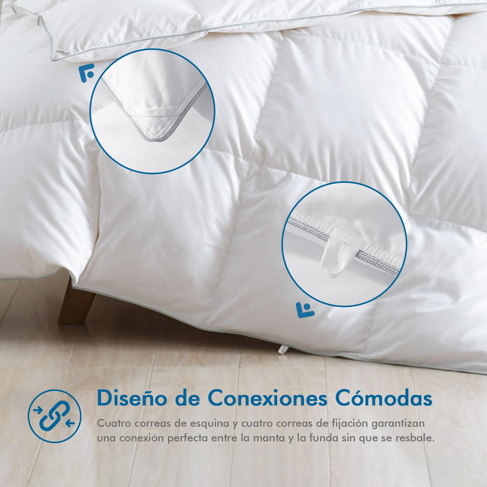 Dafinner Edredón con Temperatura Normal Cama 180, Manta de Lujo con 90% Plumón 330gr/m²，Nordica Cubierta de Algodón Oeko-Tex RDS 240 × 260cm