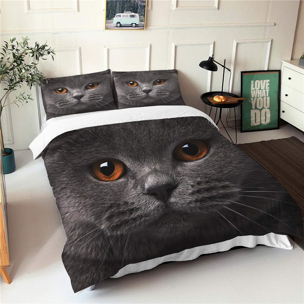 Microfibre 3D parure de lit chat gris foncé 4 pièces avec drap de lit
