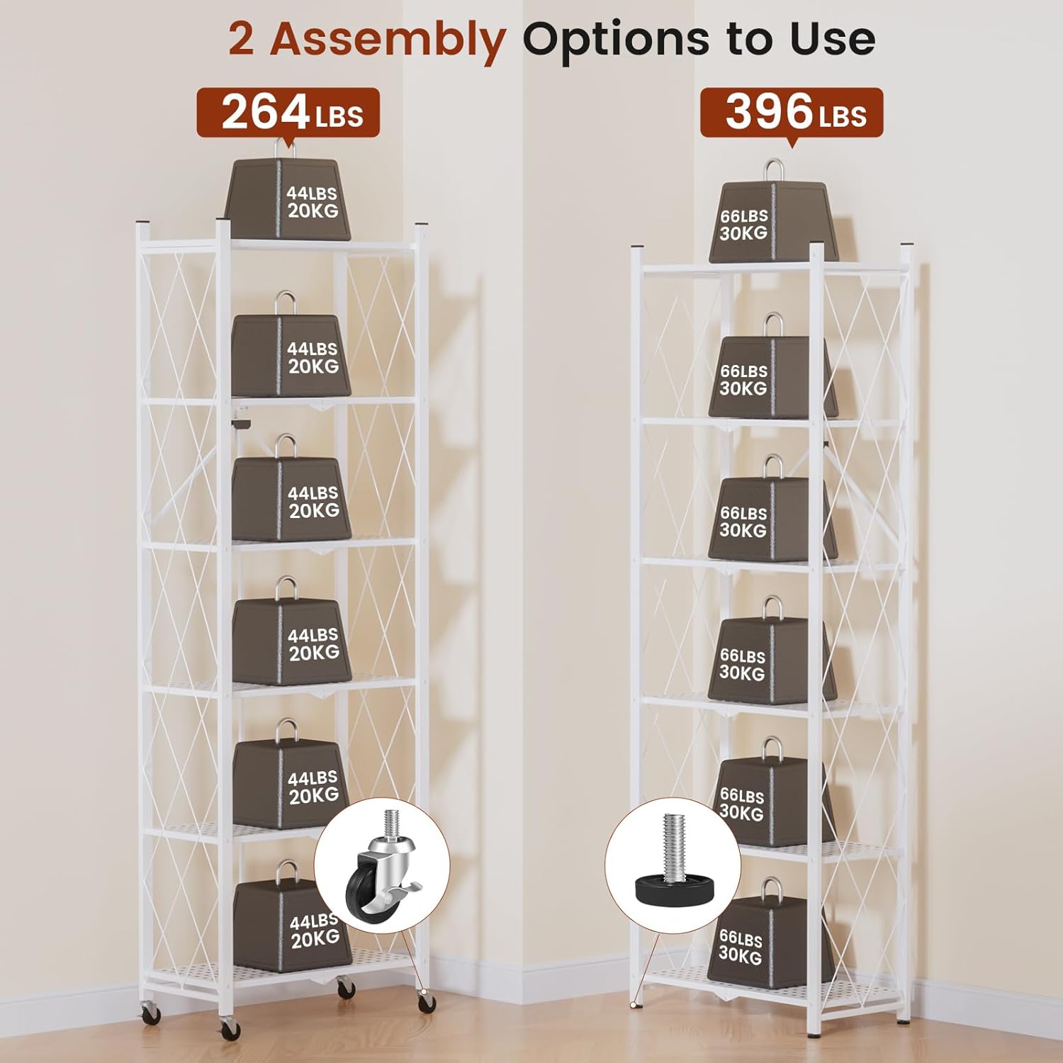 ALANNG 73.6 Inch Folding Bookshelf, 6 Tier Metal Bookcase and Bookshelves, Tall Shelves for Living Room Office Bedroom, Heavy Duty Book Shelve Free Standing Open (White, 1PACK)