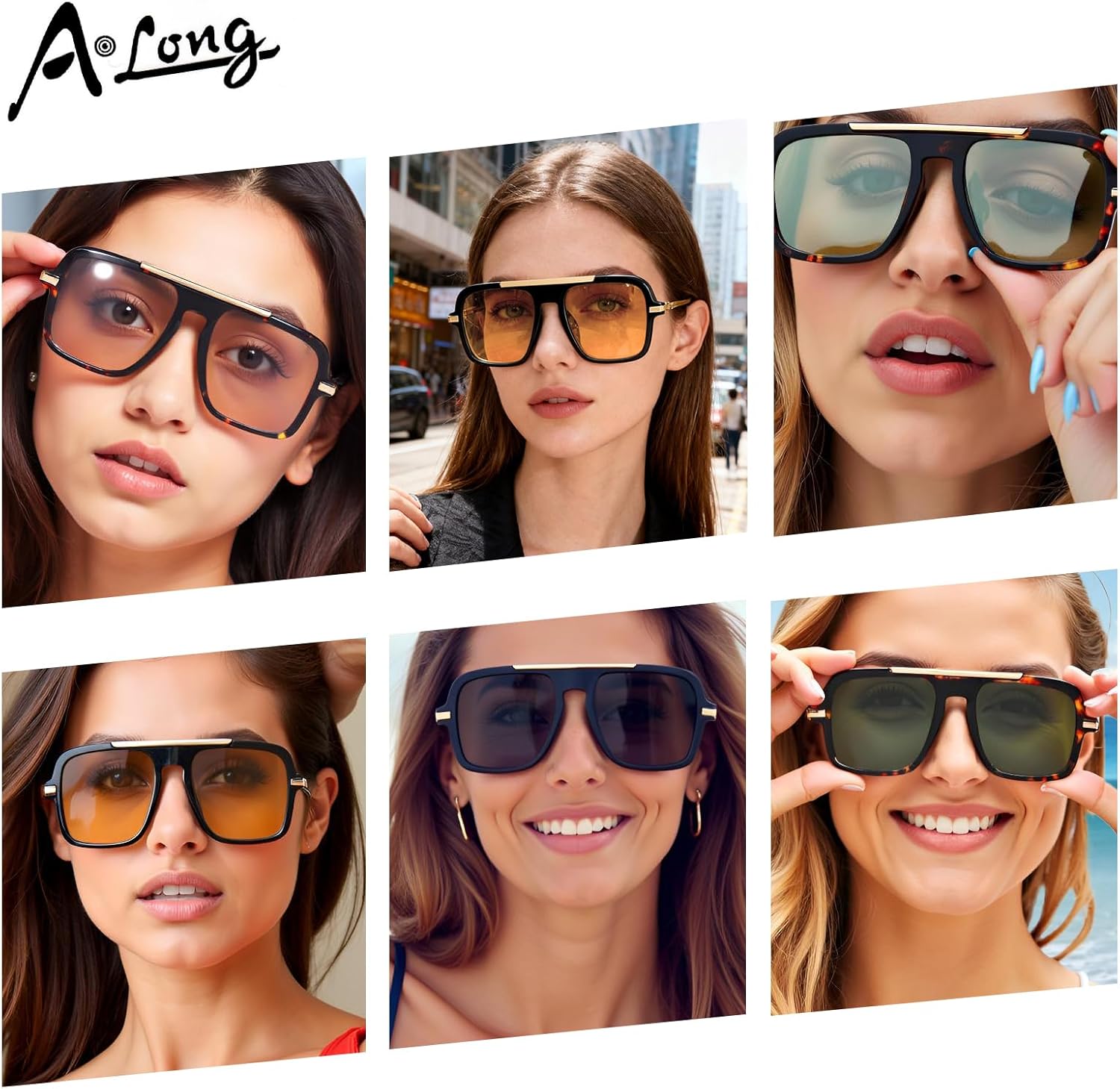 A LONG Retro Square Aviator Sunglasses for Women Trendy 70s Vintage Large Frame UV400 Protection Shades A2256 - Image 4