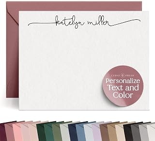 CurioPress Personalized Swash Script A2 Flat Thank You Cards - Custom Note Cards with Envelopes, Handmade Stationery for Women & Men