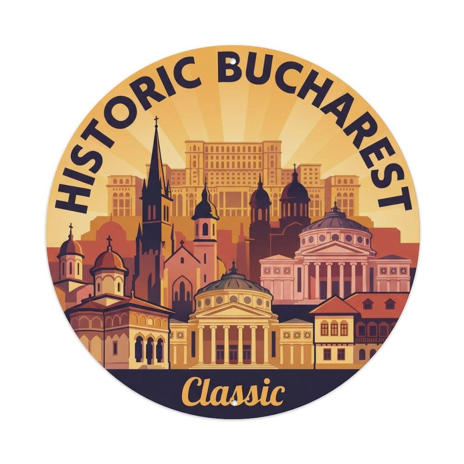 Okahys 8X8inch(20X20cm) Vintage Travel Bucharest Cityscape Classic Metal Tin Sign