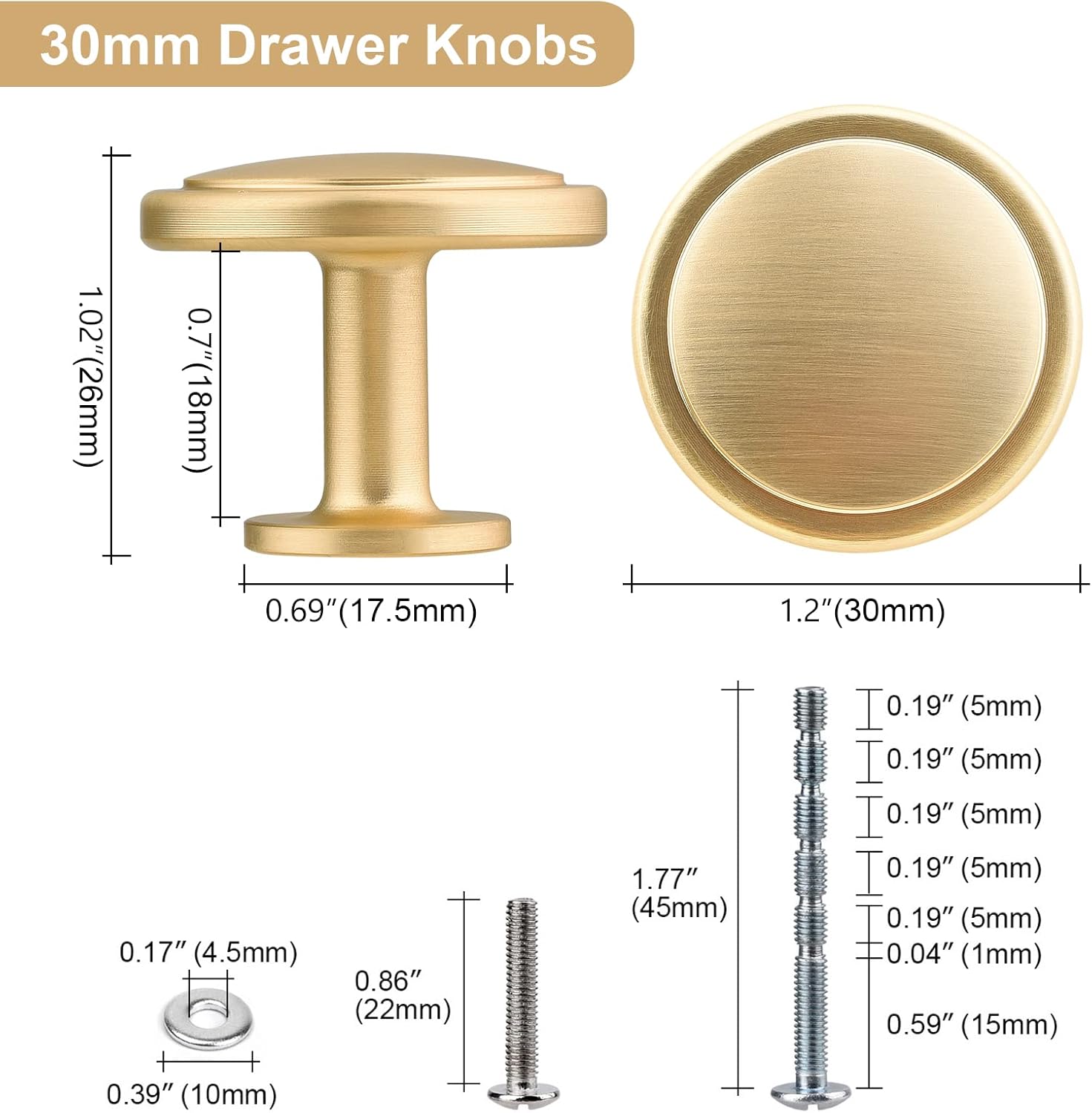 WEAVERBIRD 2 Pack Gold Cabinet Knobs, 1-1/4 Inch Brushed Gold Cabinet Knobs Modern Cabinet Hardware, Zinc Alloy Round Knobs Kitchen Cupboard Drawer Knobs, Closet Door Knobs