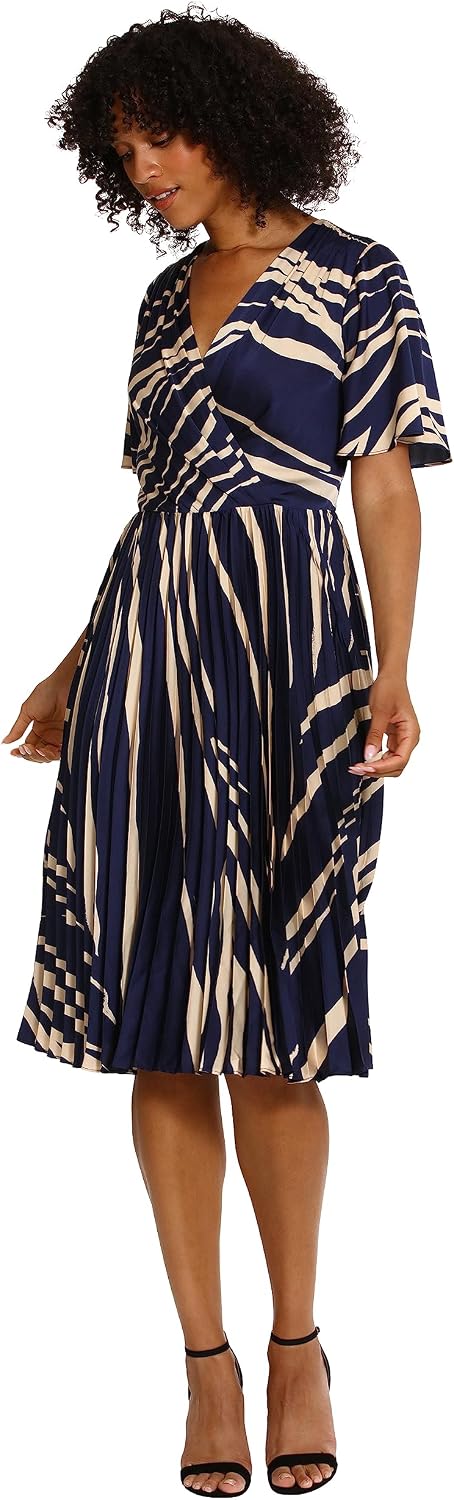 Maggy London Women's Pleated Skirt Dress - Printed Georgette, Elbow Sleeves, Detachable Sash, Occasion Wear - View #2