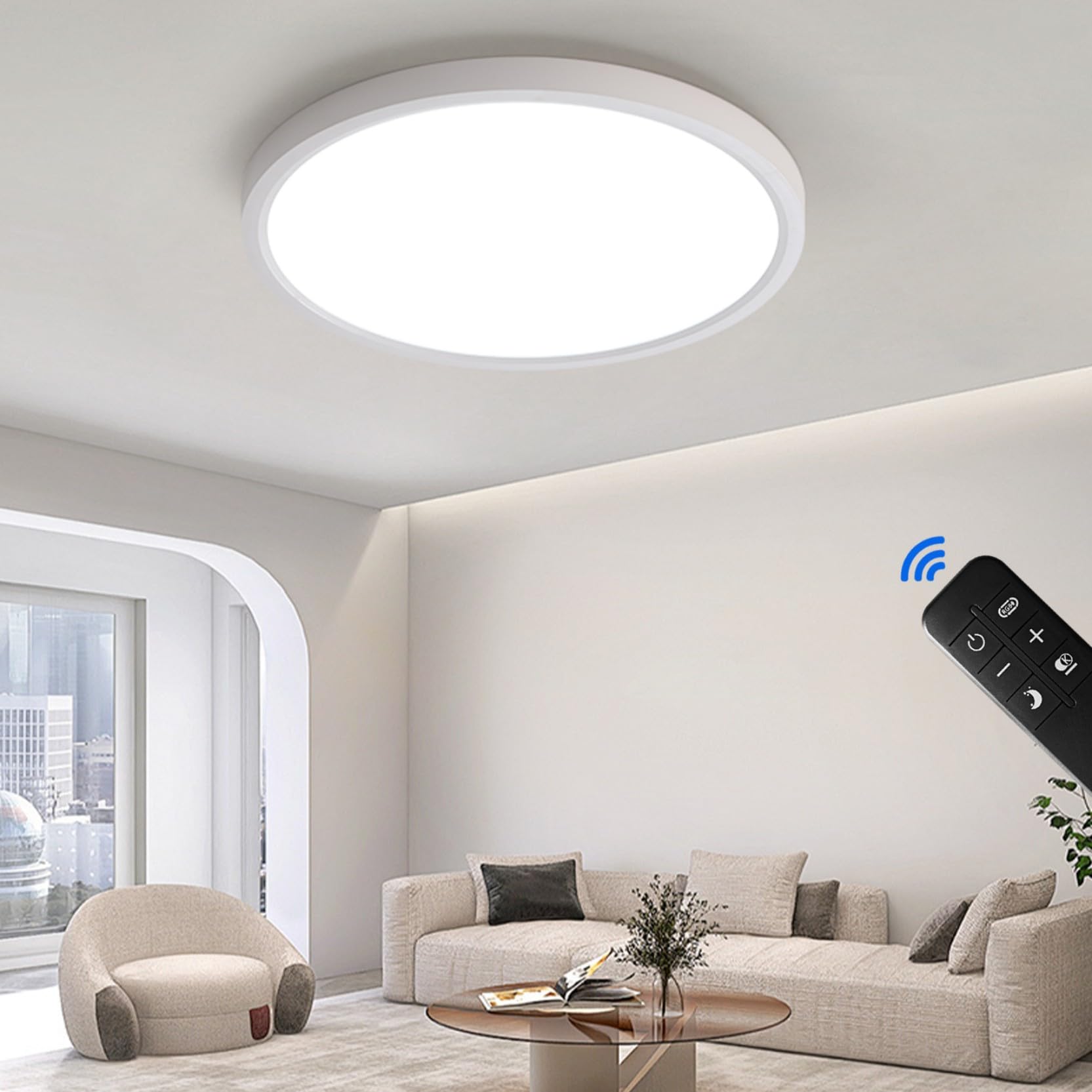 JDONG LED Deckenlampe 72W Dimmbar Rund Weiß Deckenleuchte 60CM mit Fernbedienung Modern Schlicht Decken Ultra Dünn 2.5CM Ideal für Wohnzimmer Schlafzimmer Küchen Arbeitszimmer Esszimmer Badezimme