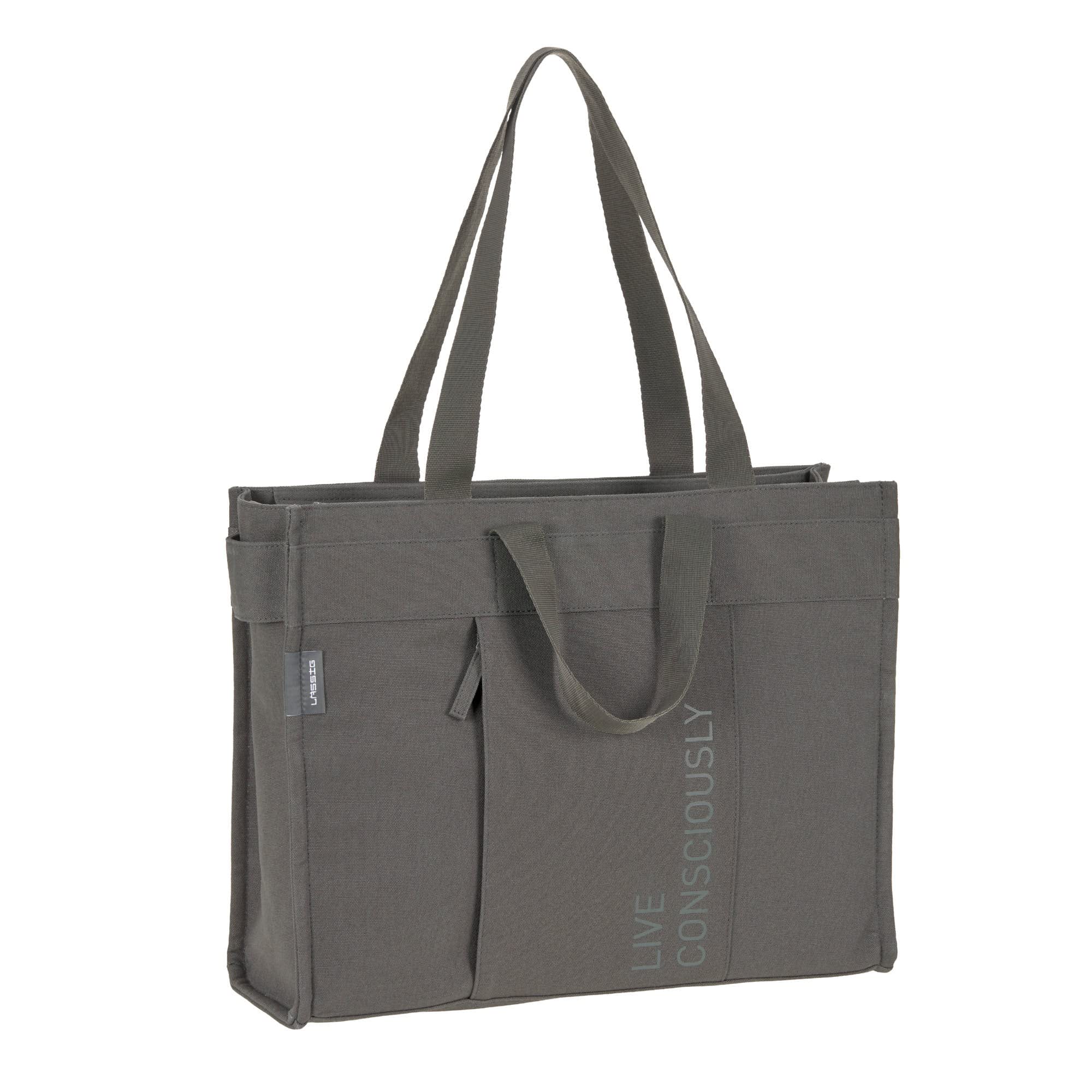LÄSSIG Baby Wickeltasche mit Wickelunterlage, Kinderwagenbefestigung, nachhaltig produziert/GRE Tote Up Bag anthracite