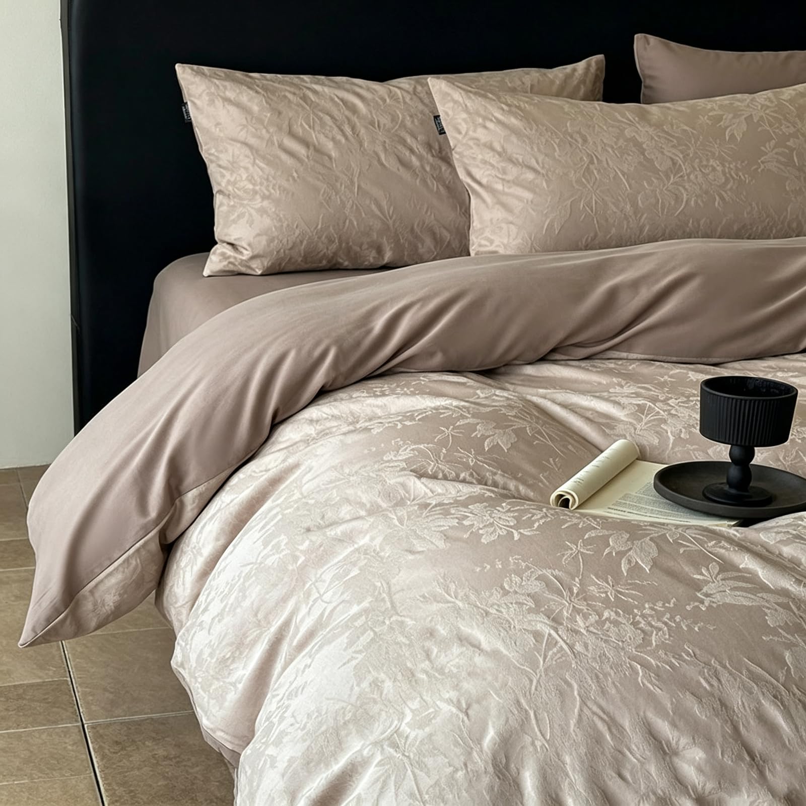 Set di biancheria da letto matrimoniale in cotone jacquard, 4 pezzi, morbido cotone traspirante a fibre lunghe, include 1 copripiumino, 1 lenzuolo con angoli e 2 federe per camera da letto principale