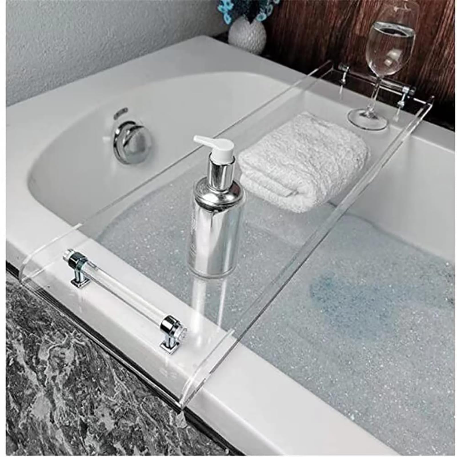 Uck-Kit Women's Silver Luxury Bathtub Caddy Tray, Acrylic Bath Tray For Tub With Handle, Shower Gift For Fits Most Tubs,