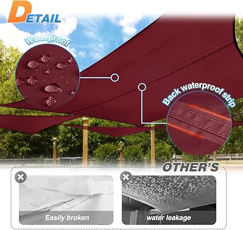Miniatura 5 de TANG Sun Shades Depot - Toldo cuadrado de punto impermeable de 10 x 10 pies, borde curvo, color rojo, 9.17 ozm, con bloqueo U*V, tela de pérgola