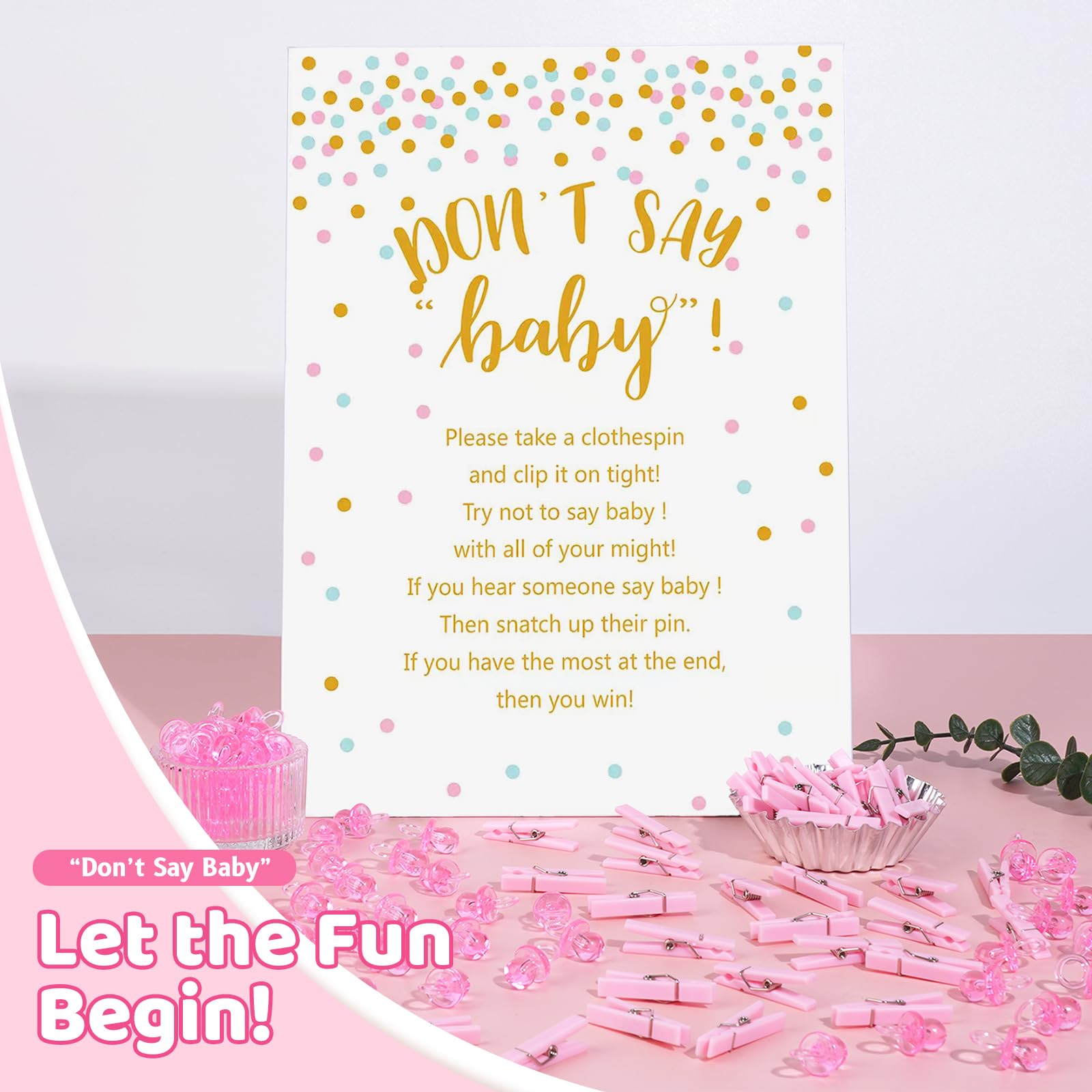 Toctose046 Panneau « Don't Say Baby », Jeu De Pinces à Linge Pour Fête Prénatale, Comprend Un Panneau Debout De 12,7 X 17,8 Cm Et 50 Mini Pinces à Linge Naturelles