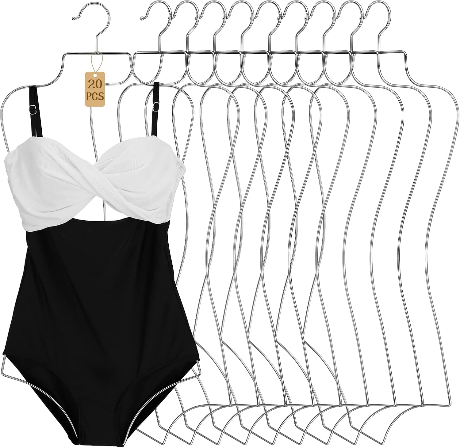 Lounsweer 20 Pack Bathing Suit Hangers Bikini Display Lingerie Wire Hangers Full Body Shape Metal Swimsuit Rack for Bra Boutique Closet Women (Silver) Silver 20