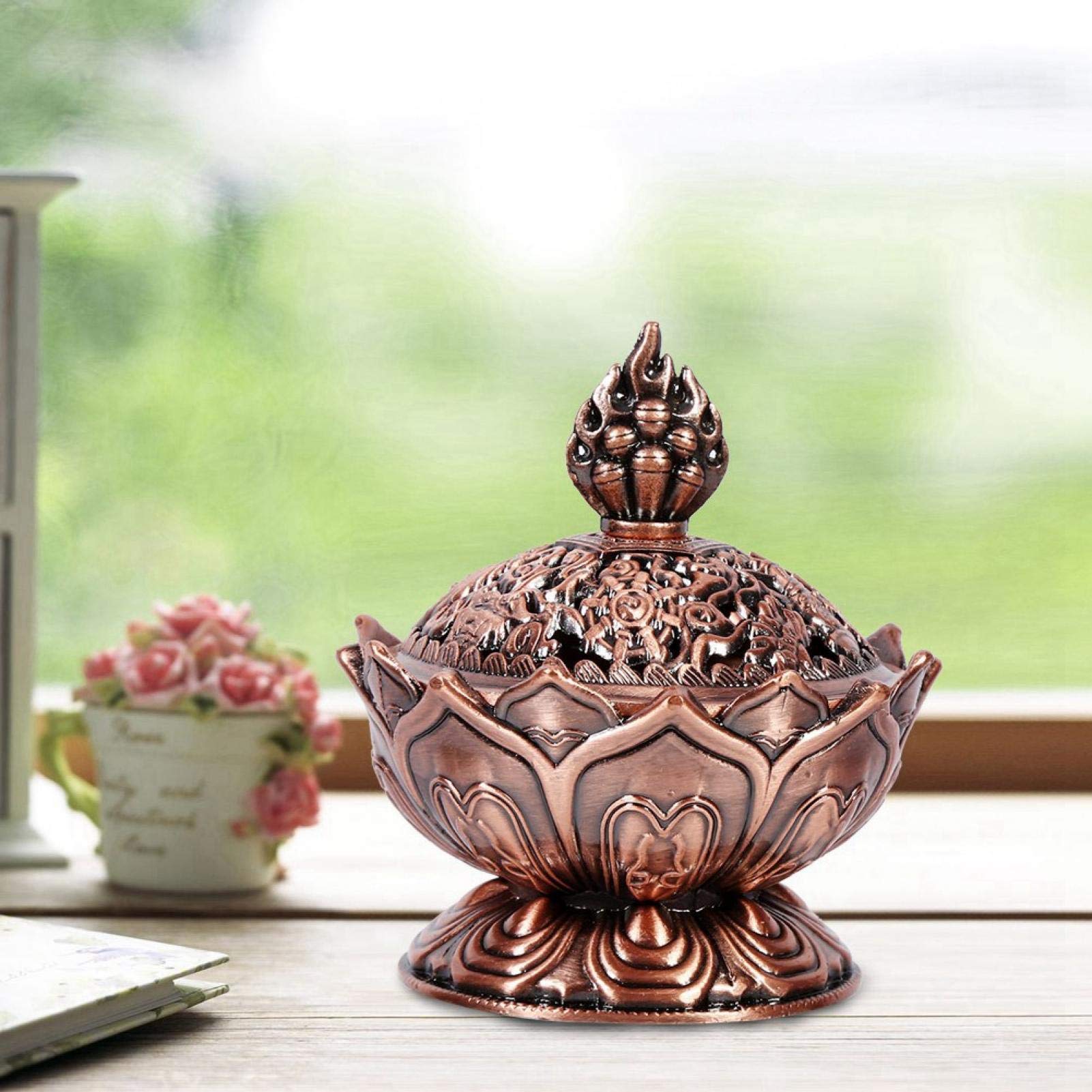 Aukson Incense Burner Vintage Backflow Smoke Stick Cone Holder Home Deco ion Hot (Red Bronze)