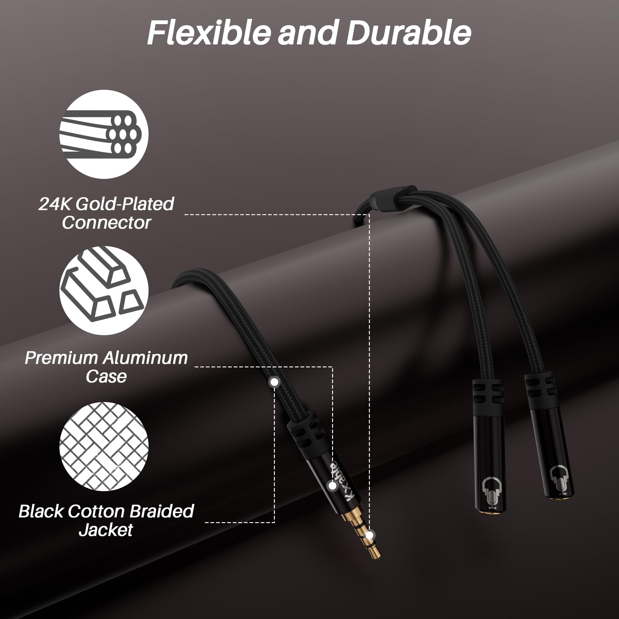 Cavo splitter per cuffie AUX da 0,3 cm a 2 vie, 0,9 m, da maschio a 4 poli da 3,5 mm a 2 porte femmina per microfono e adattatore audio stereo Y TRRS, compatibile con cuffie PS4, Xbox, PC, laptop