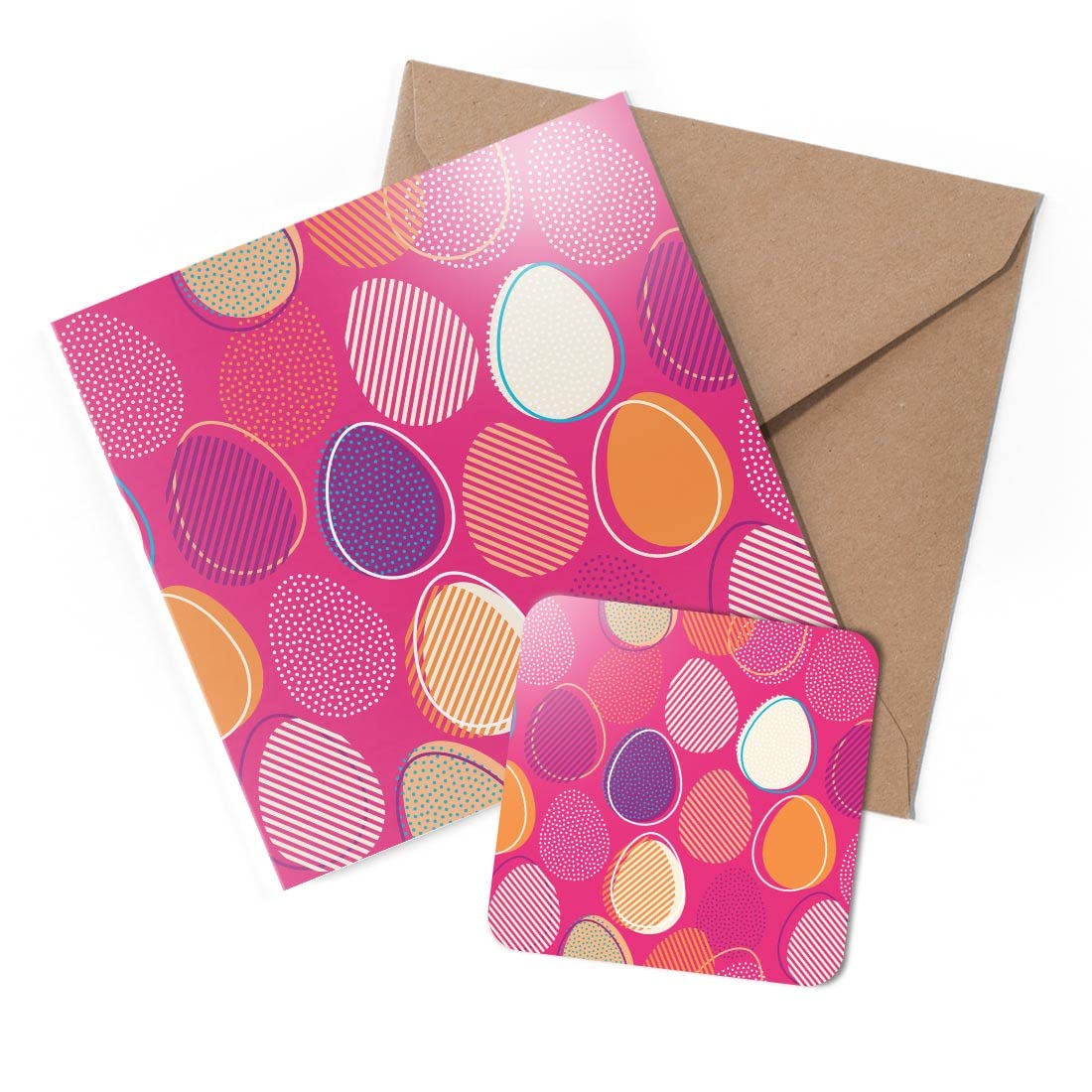 1 x Greeting Card & Coaster Set - Funky Easter Egg Pattern Spring Chicken - Birthday Thank You Friend Lover Fan Mum Dad Kids #52864