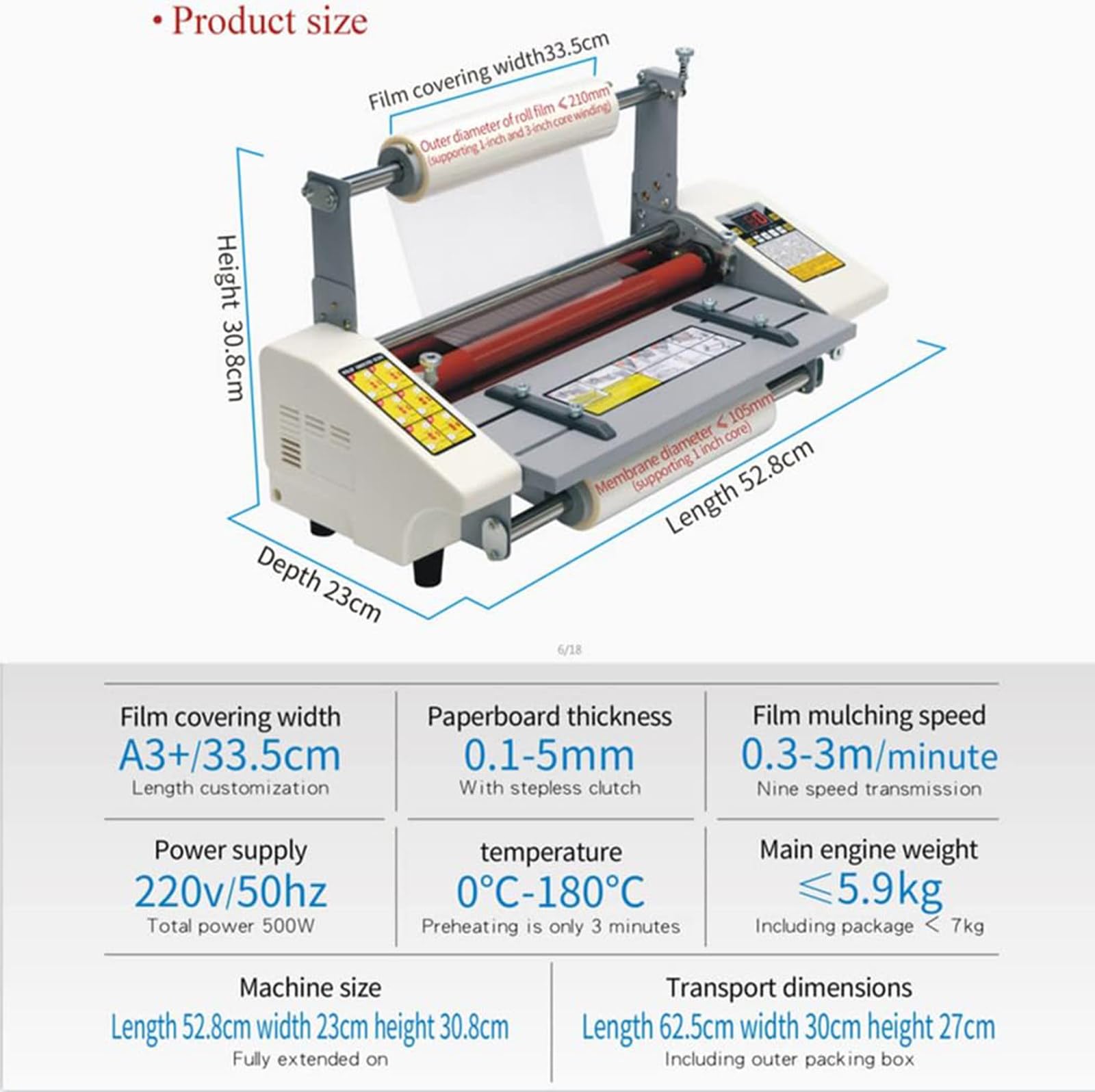 Laminator Na Gorąco I Na Zimno, Elektryczny, Cyfrowy, Termiczny, Gorący, A3+/33,5cm Laminator Na Gorąco I Na Zimno, 0,3-3m/min (9 Poziomów), Do Użytku Komercyjnego W Biurze Szkolnym