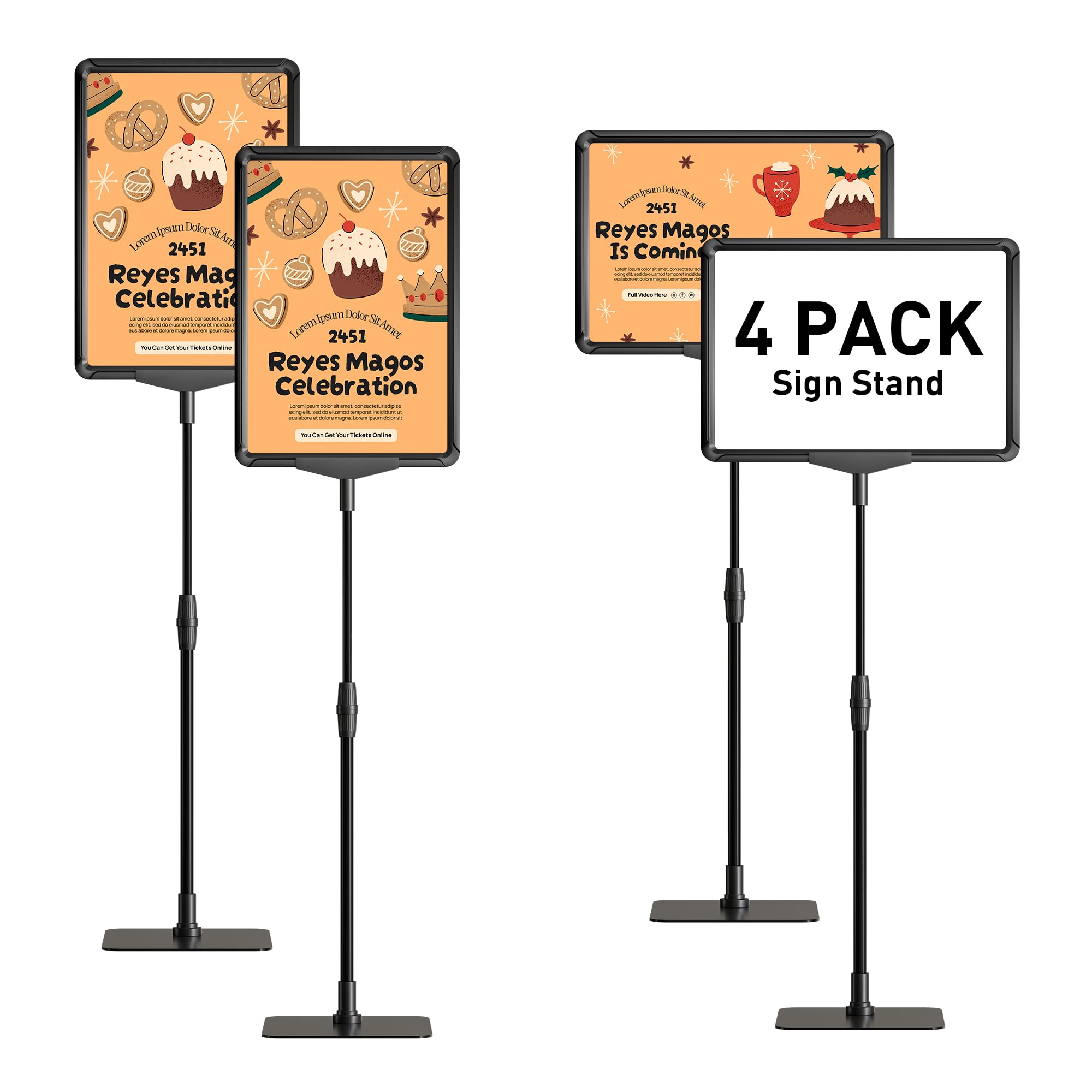 DUKZURA A4 Information Stand, Information Stand, Poster Stand, 4 Pieces, Height Adjustable, Sturdy with Easy Content Change