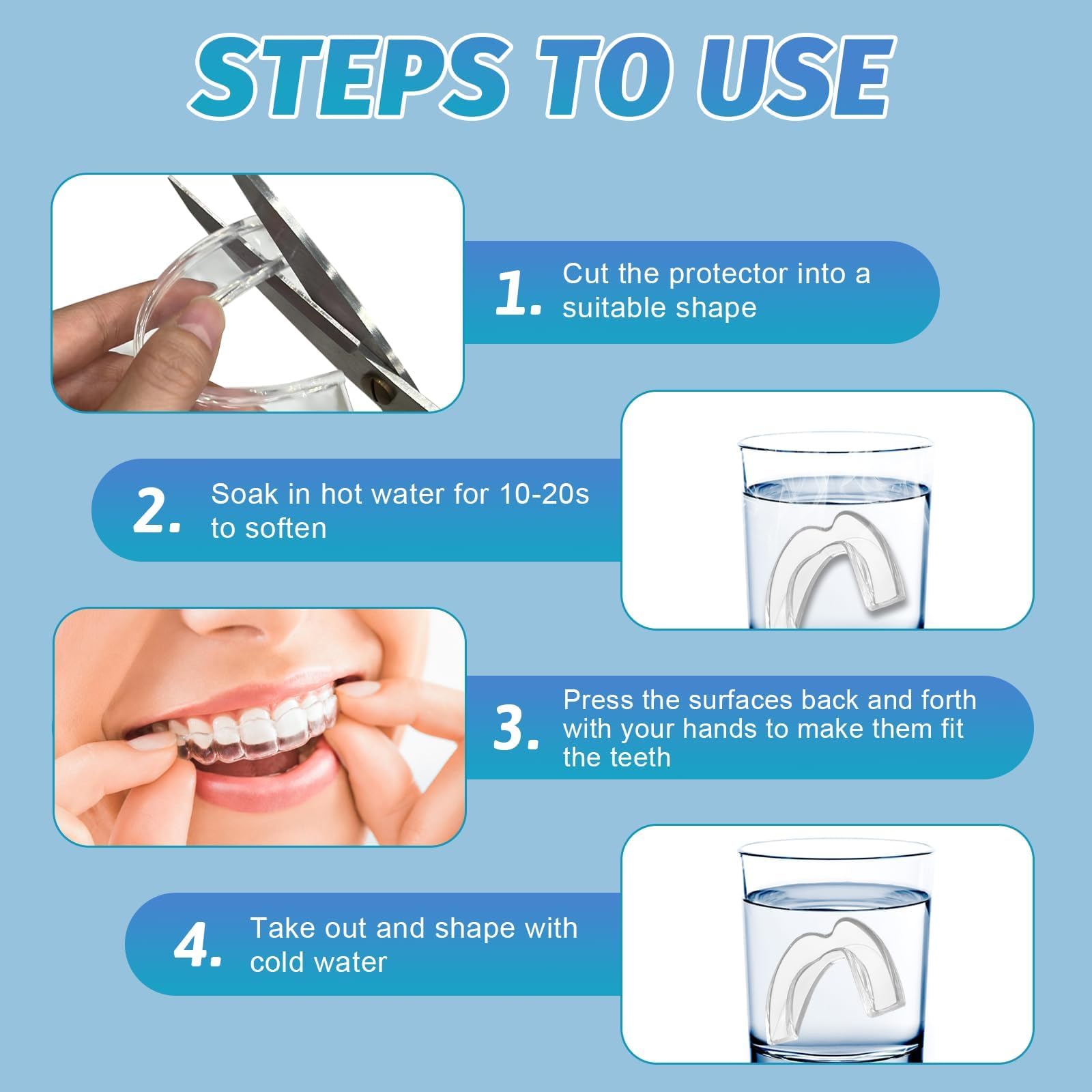4 Piezas Férulas Descarga Bruxismo,Férula Dental Transparente para Dormir,Prevenir el Bruxismo, Dispositivos Anti Ronquidos para Detener Los Ronquidos, Reduce Ronquido, Unisex Adultos