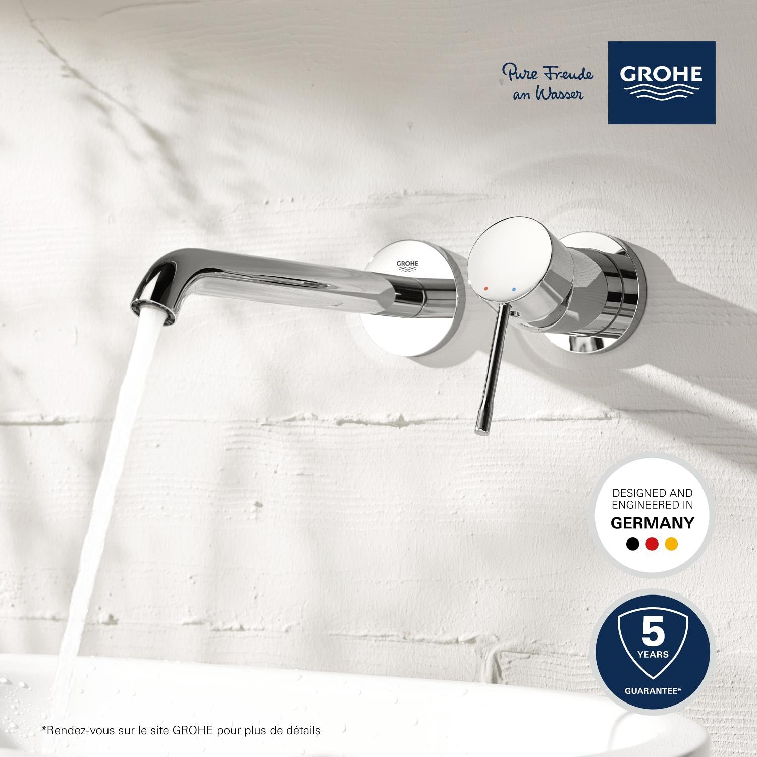 GROHE Essence Mitigeur Lavabo, Encastré, 2 trous mural, Taille M, chrome, 19408001 (Import Allemagne)