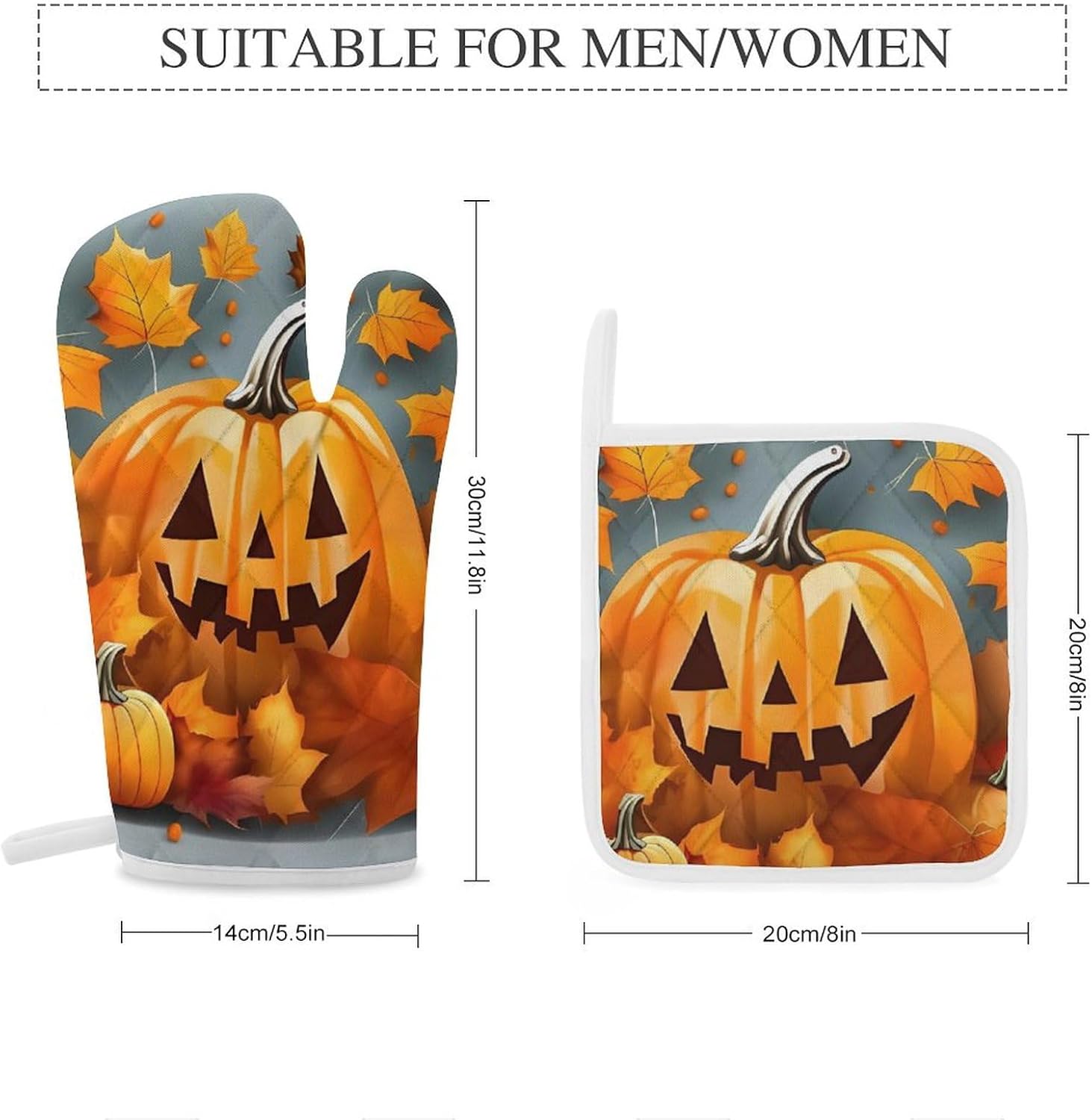 Oven Mitts Pot Holders Kitchen Autumn Leaves Thanksgiving Day Pumpkin Heat Resistant Oven Glove for Baking and Cooking