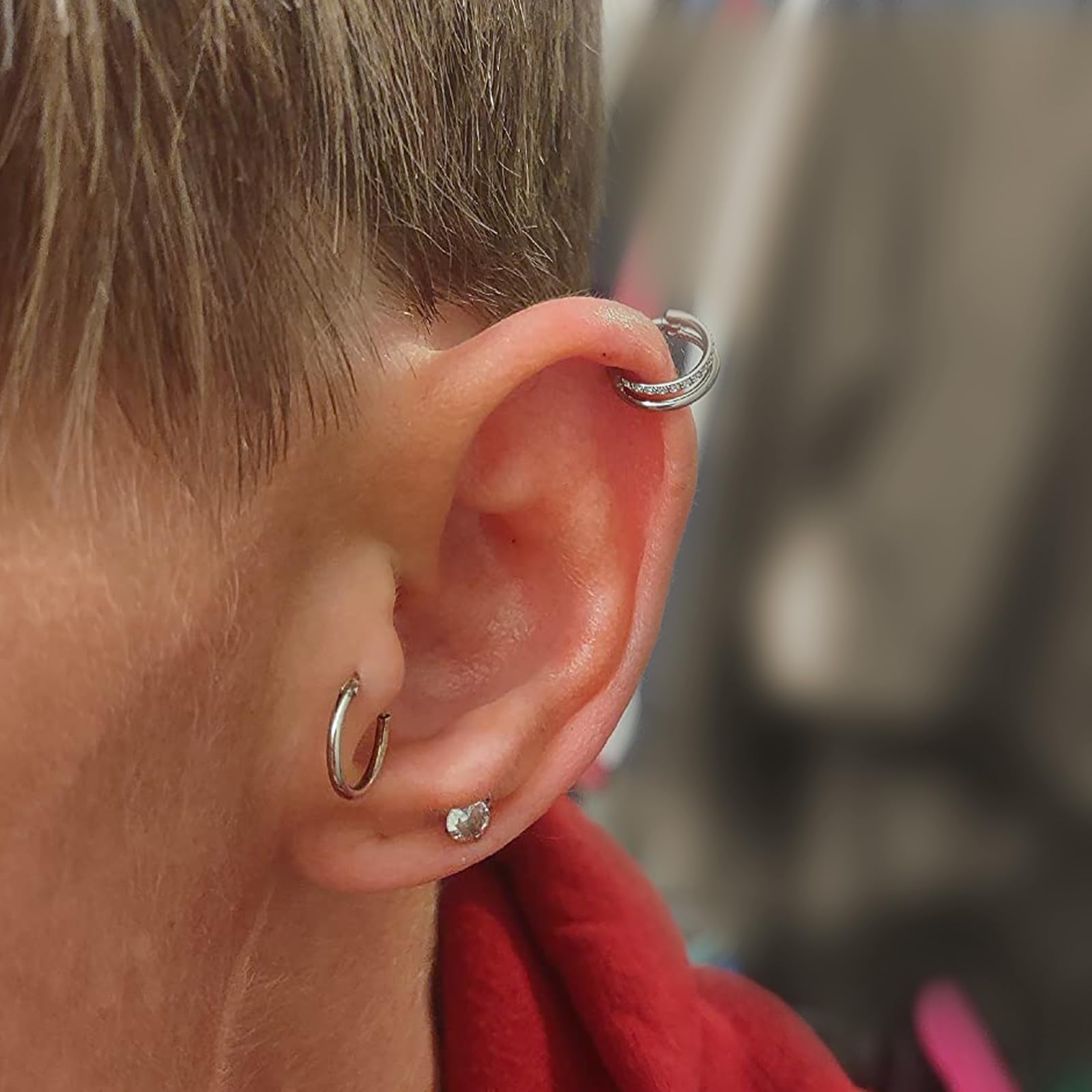 BelleVive G23 Tytanowe Kolczyki Clicker do Chrząstki, 16 g, Podwójne/Potrójne Przegrody Nosowej, Biżuteria Conch, Tragus, Nosa, Kreolki dla Kobiet, Srebrne, 12