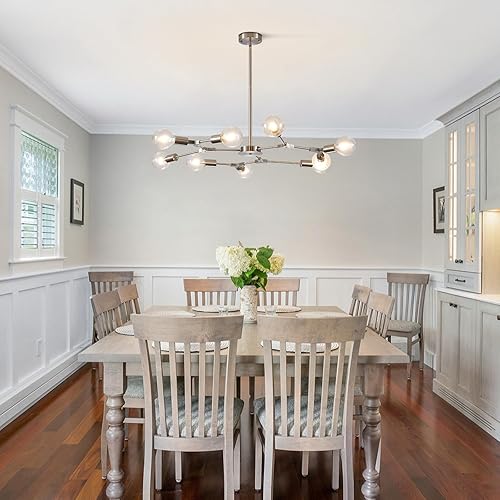 Miniatura 6 de KCO Lighting Sputnik Candelabro de 9 luces de níquel arena semi empotrado lámpara de techo ajustable moderna plata Sputnik iluminación colgante