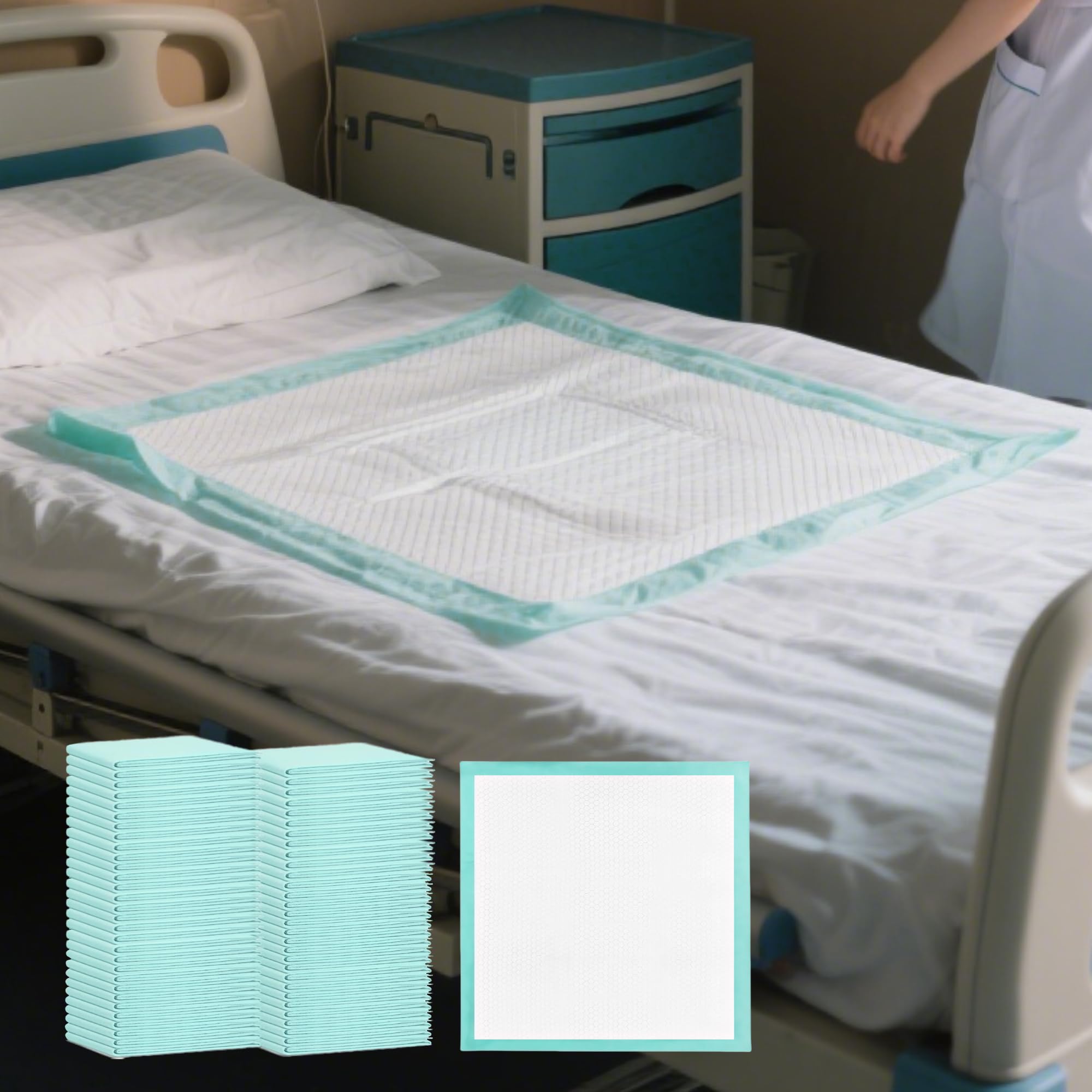 WenBags Paquete de 50 almohadillas de cama desechables de 36 x 36 pulgadas para incontinencia: extra grandes, absorbentes y resistentes, para adultos, niños, ancianos y cachorros, protección de