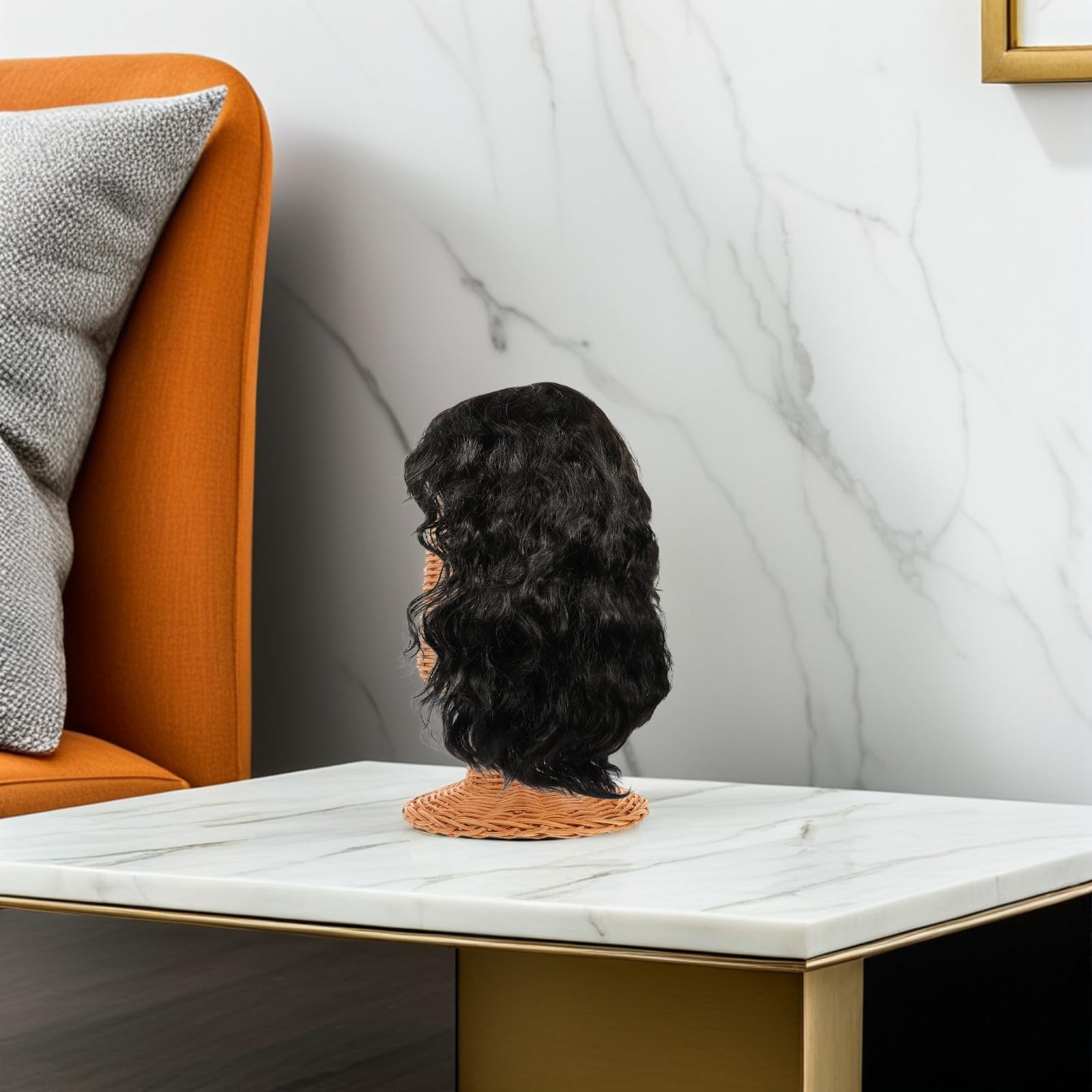 Soporte para Peluca de Ratán Tejido a Mano, Soporte Rústico para Exhibición y Almacenamiento de Pelucas y Sombreros, Altura 27 Cm, Adecuado para Salones y Uso Doméstico