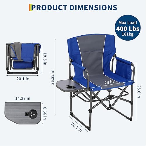 Miniatura 3 de GarveeLife Silla de campamento de directores de gran tamaño, silla de campamento portátil para adultos, silla plegable de aluminio ligera con mesa