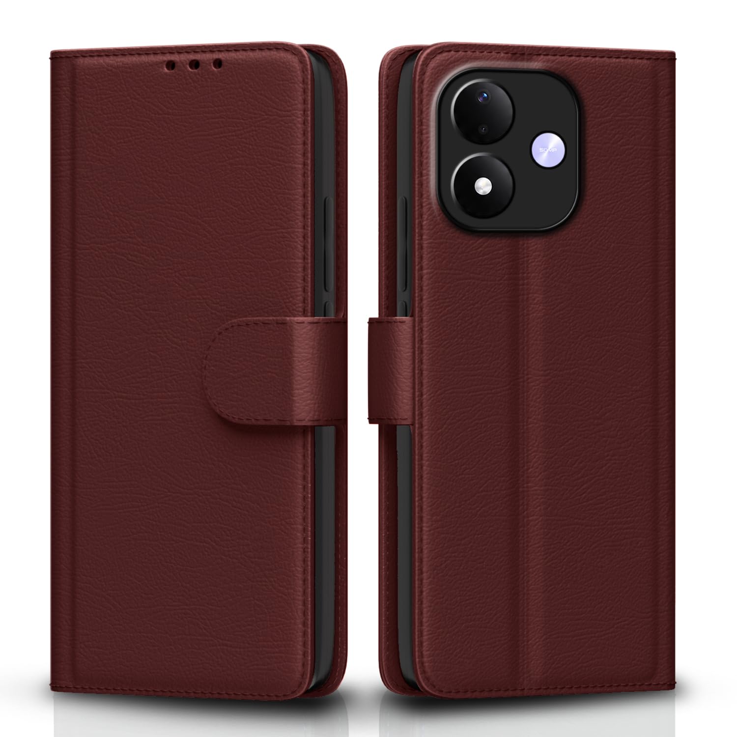 Pikkme Flip Cover for Mi Redmi Note 17 5G Leather Finish | Inside TPU with Card Pockets | Wallet Stand and Shock Proof | Complete Protection Flip Case (Brown)