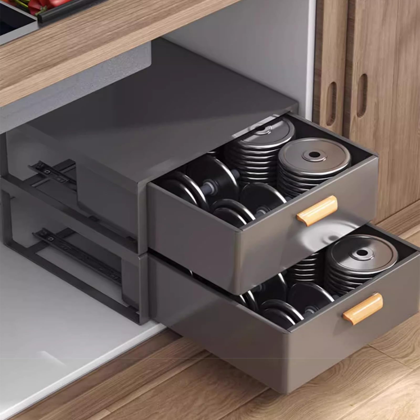 Rangement et Organisateur sous évier, tiroir Coulissant à 2 Niveaux pour Plan de Travail, idéal pour l'organisation de la Cuisine (Couleur : Blanc, Dimensions : 50 x 41 x 34,4 cm)