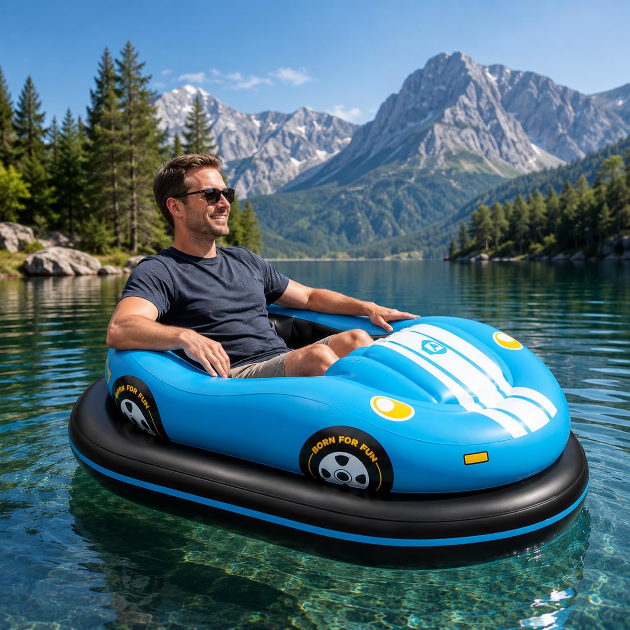 Materassino Galleggiante Motorizzato per Adulti, Lettino Gonfiabile Elettrico con Controllo a 4 Direzioni, Autonomia 40–60 Minuti, Portabicchieri, per Piscina e Acque Calme Blue-1battery